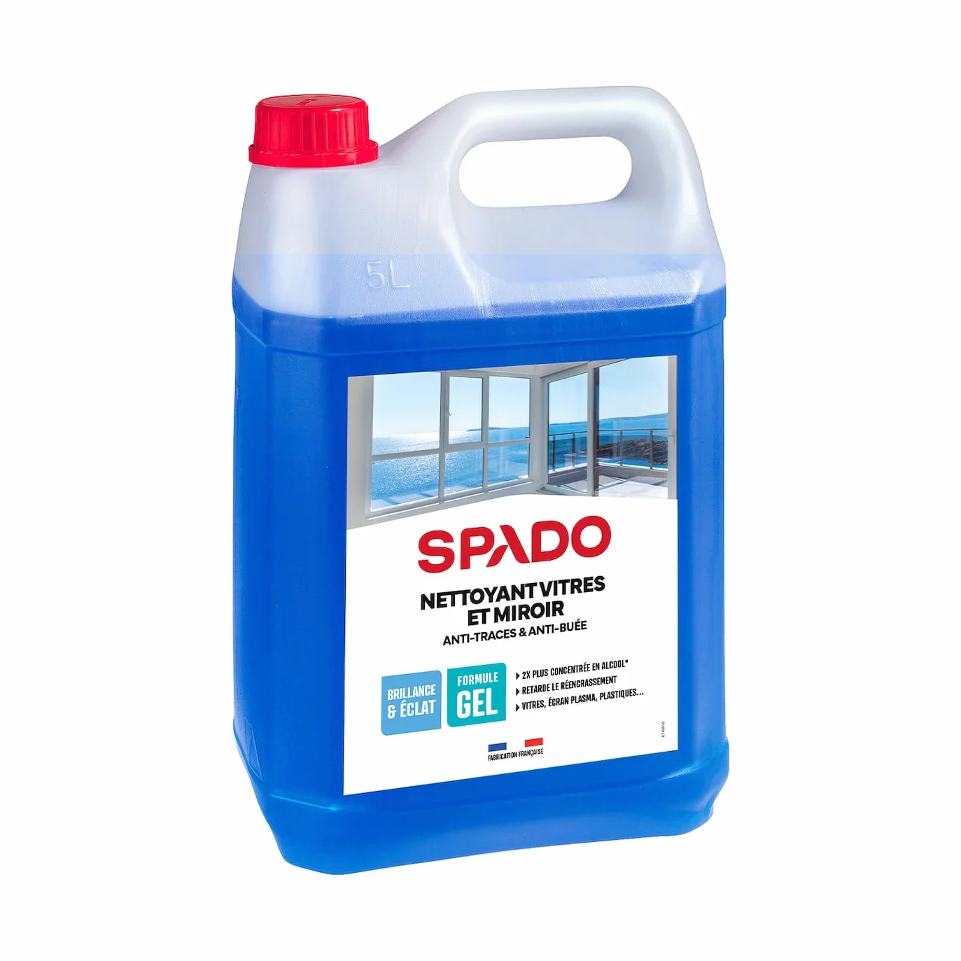 SPADO - Nettoyant vitres en gel - Anti-traces - Anti-pluie - Ne coule pas - Antibuée - pour vitre, miroirs et écran - 5L - Fabriqué en France