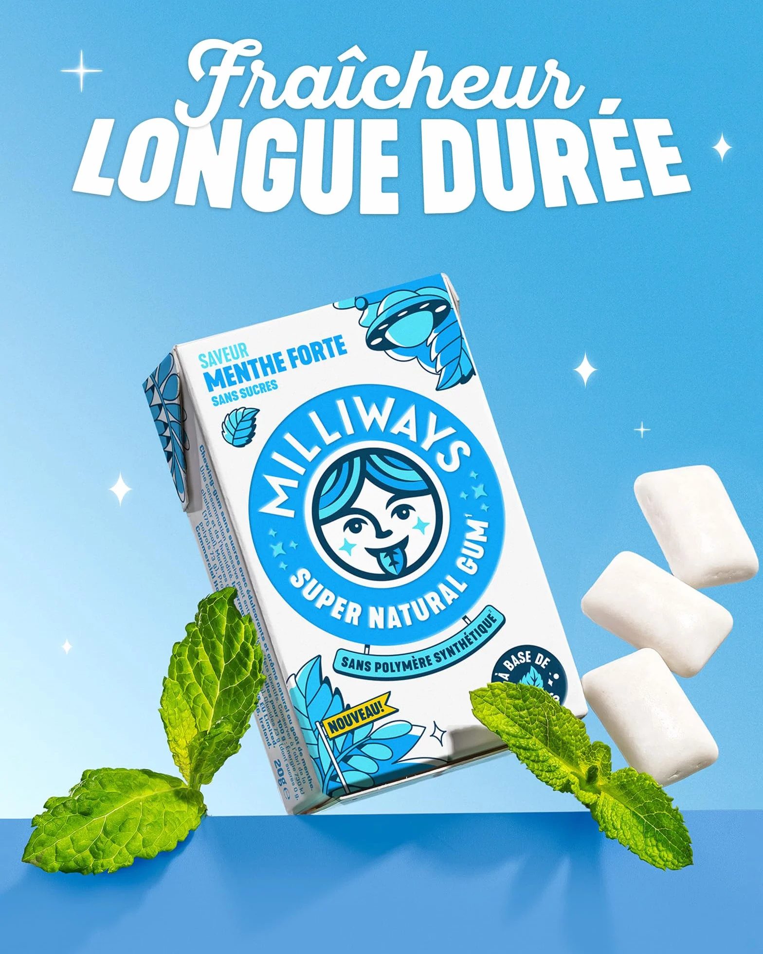 MILLIWAYS Chewing gum sans sucres menthe Xylitol 12 boîtes 10 dragées 20g