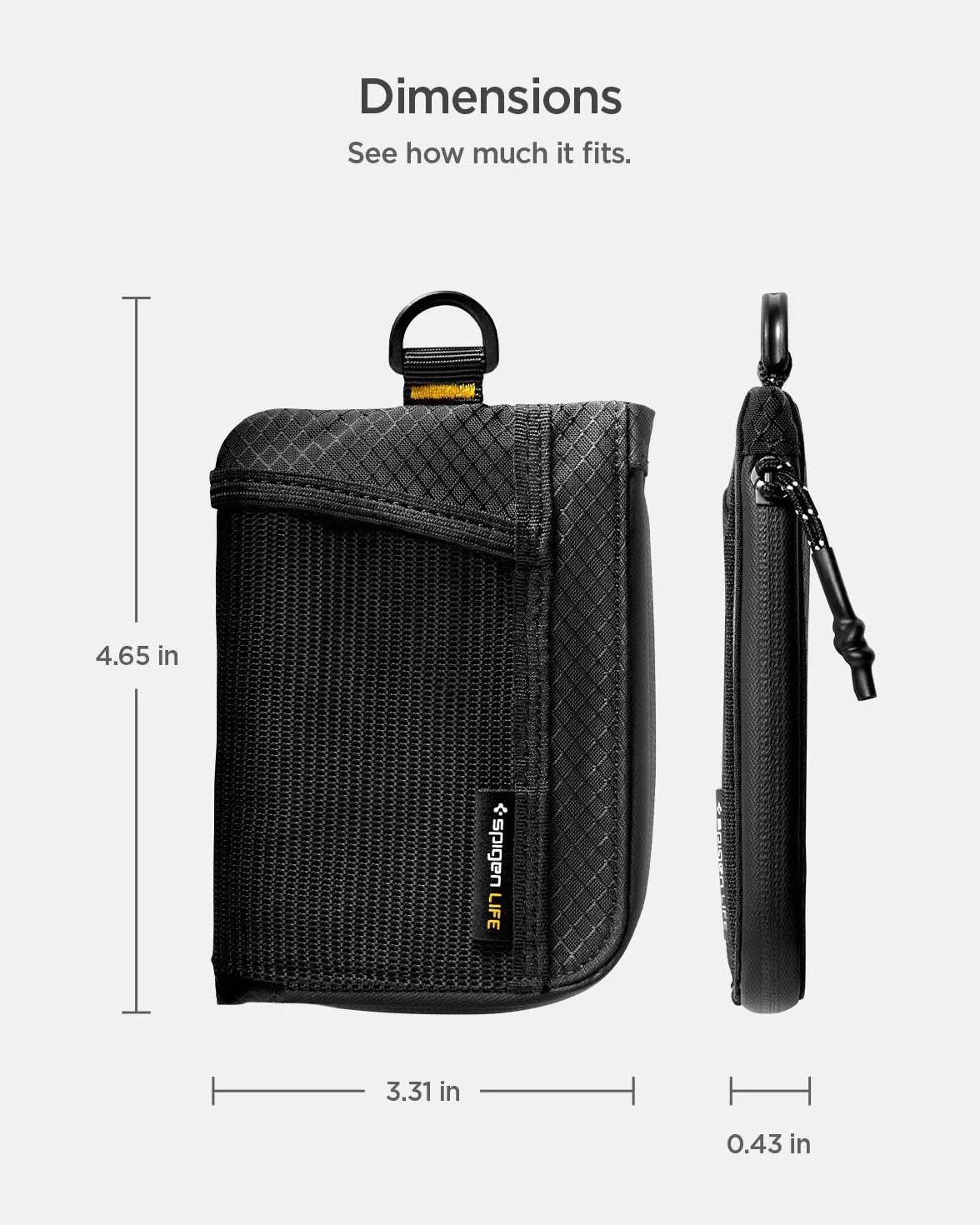 Spigen Life LF300 Portefeuille en Tissu Compact RFID, Pochette EDC Résistante à l’Eau avec Fermeture Éclair YKK, Capacité 10 Cartes, Noir