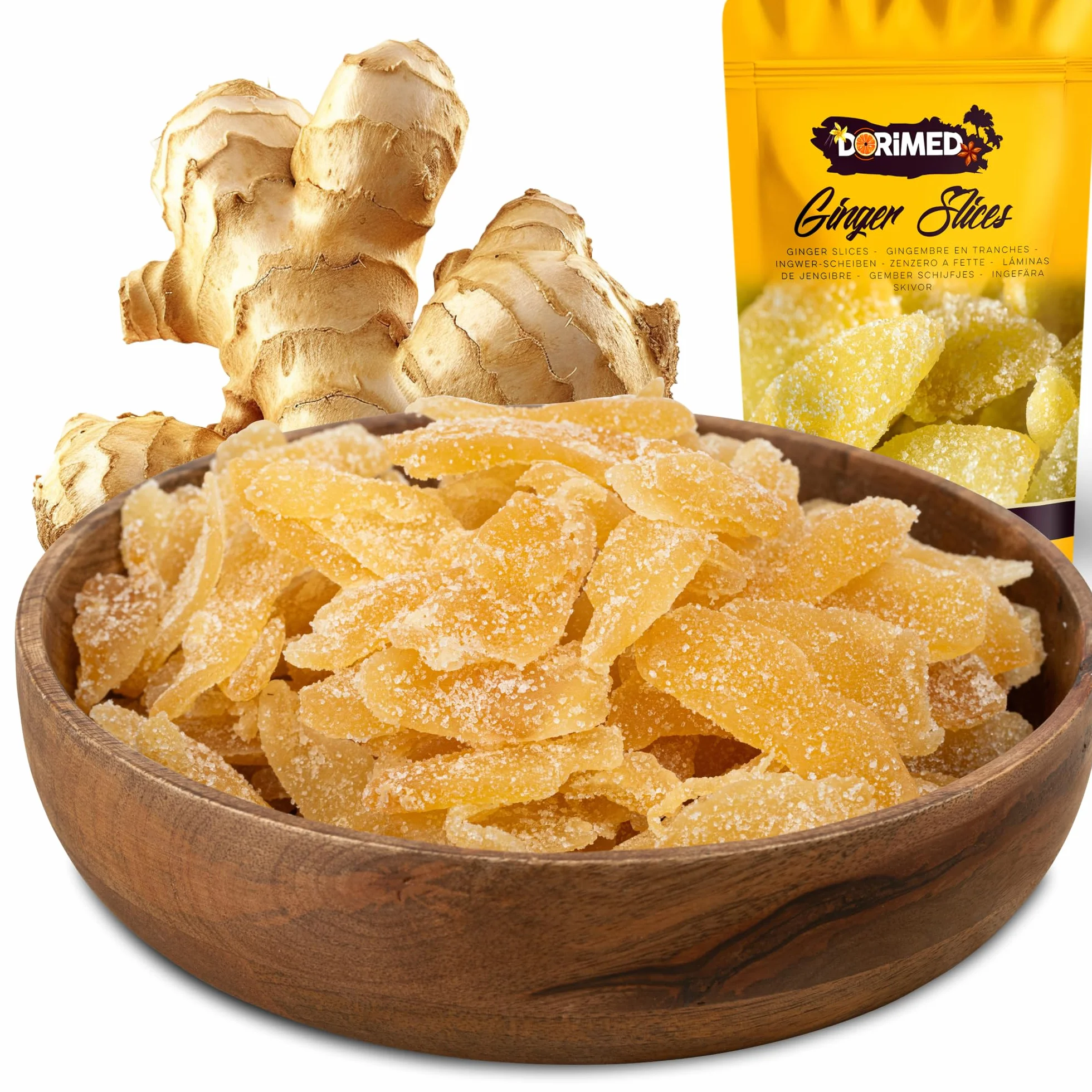 gingembre cristallisé 1 Kg | Gingembre confit en lamelles | Gingembre en Tranches de | Gingembres séchés sucrés | Collation sucrée | IDÉAL pour les recettes | Végétariens et végétaliens | Dorimed