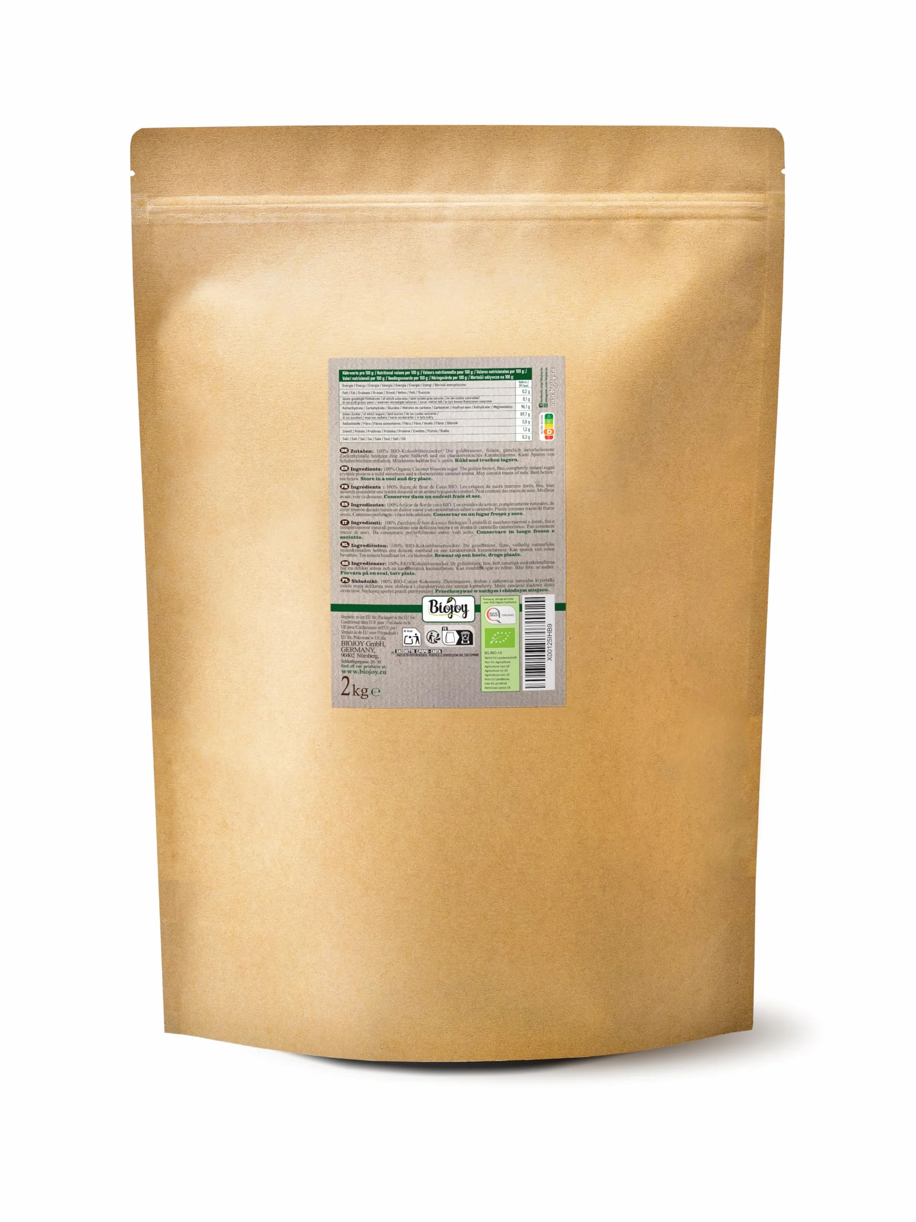 Biojoy Sucre de fleur de coco BIO (2 kg), non raffiné, sans additifs