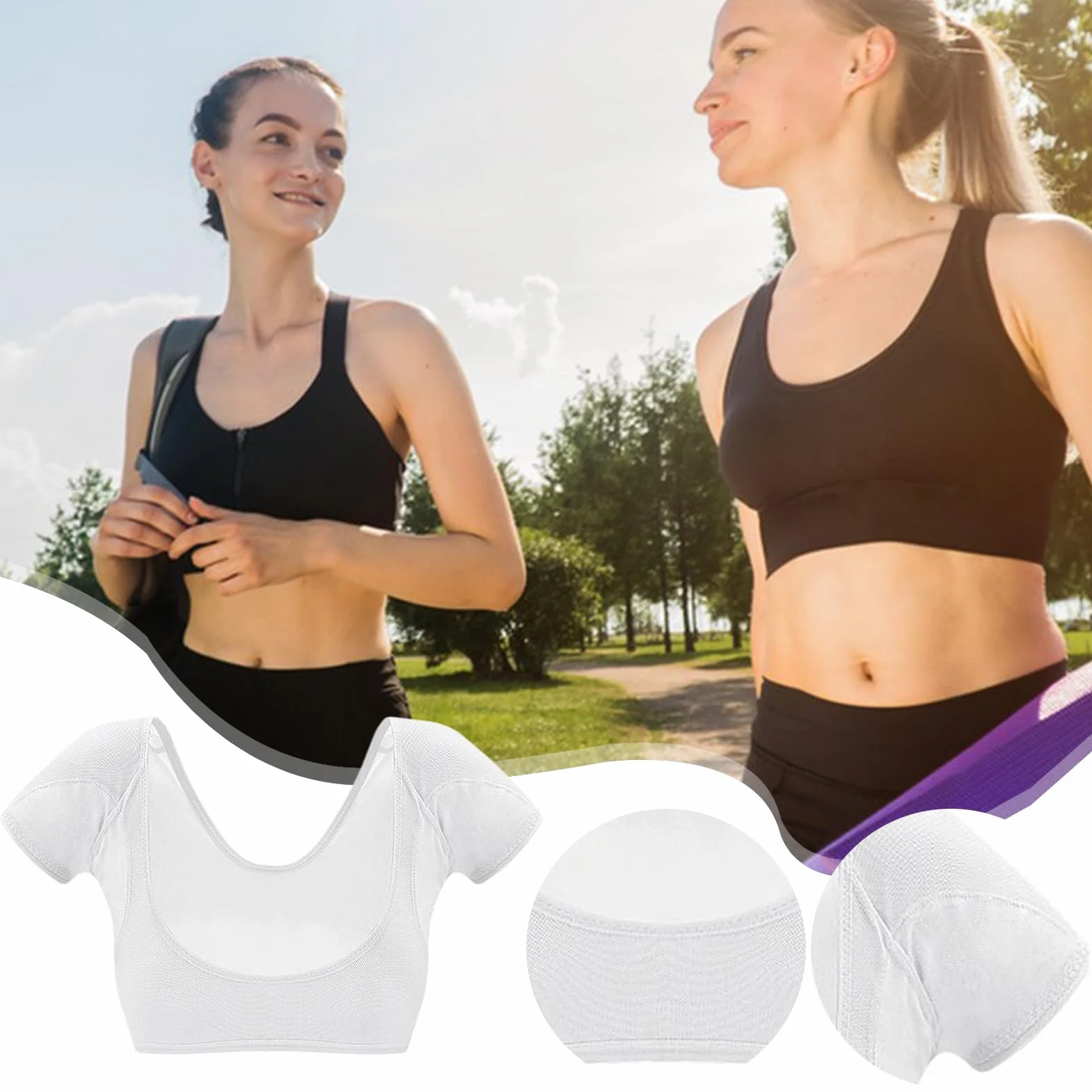 Gilet de sudation sous les aisselles, coussinet résistant, lavable réutilisable manches courtes, bouclier respirant séchage rapide