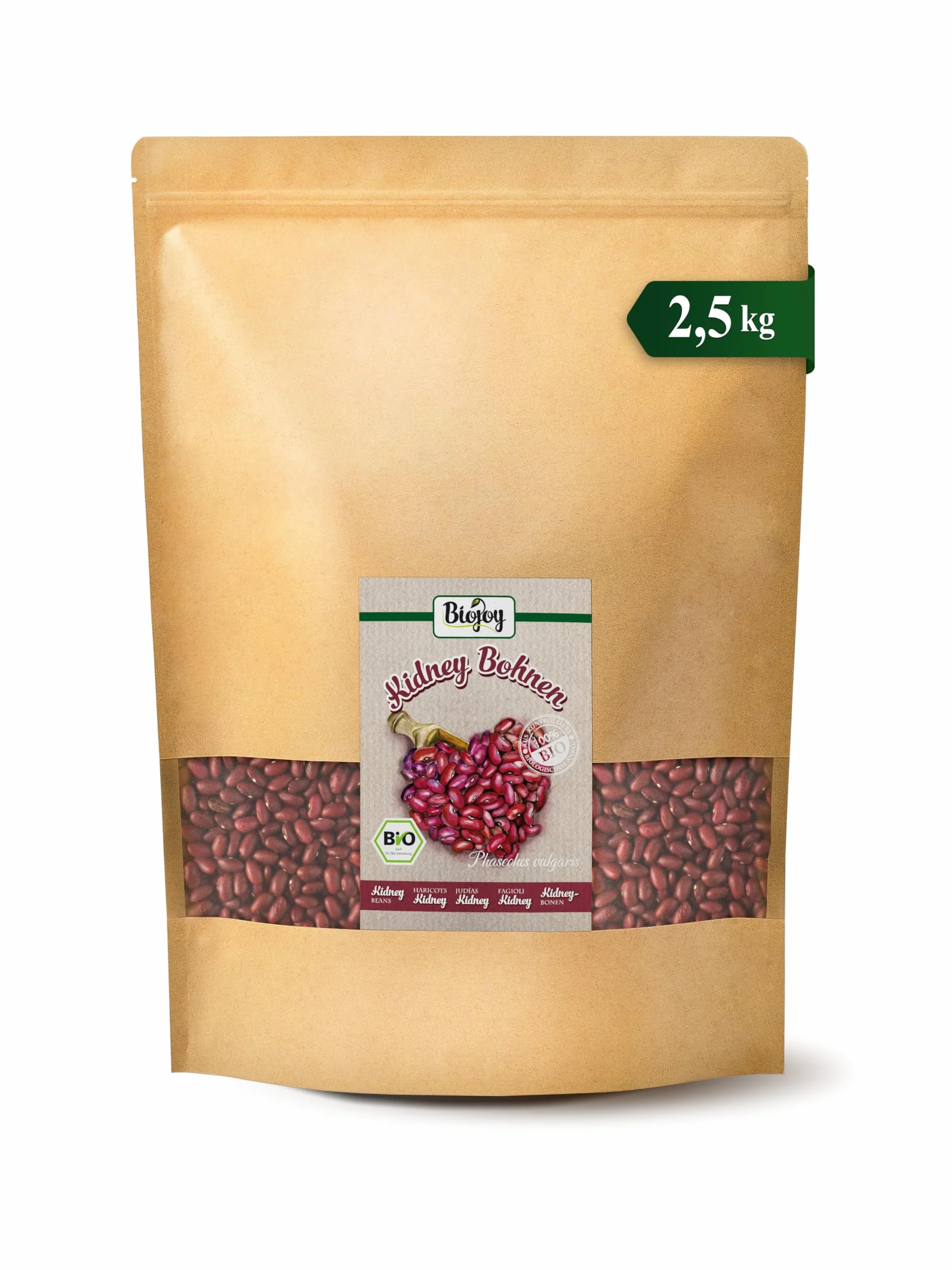 Biojoy Haricots rouges Kidney BIO (2,5 kg), séchés et entières, sans additifs