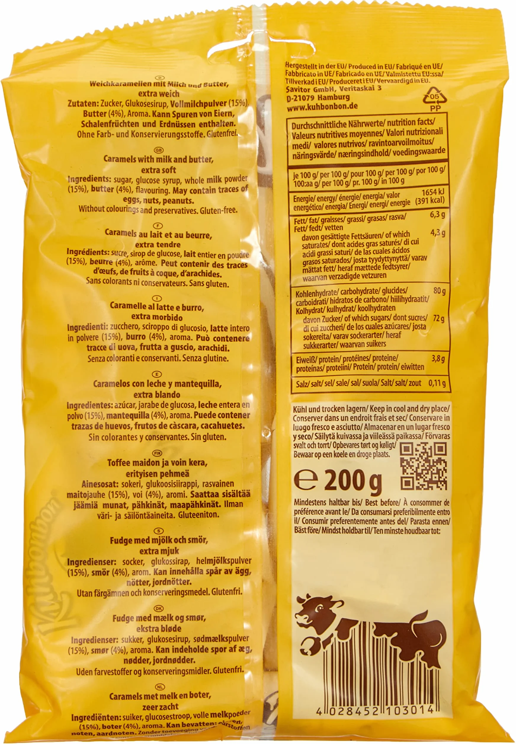 Kuhbonbon Classique Bonbons au Caramel avec Lait/Beurre 200 g