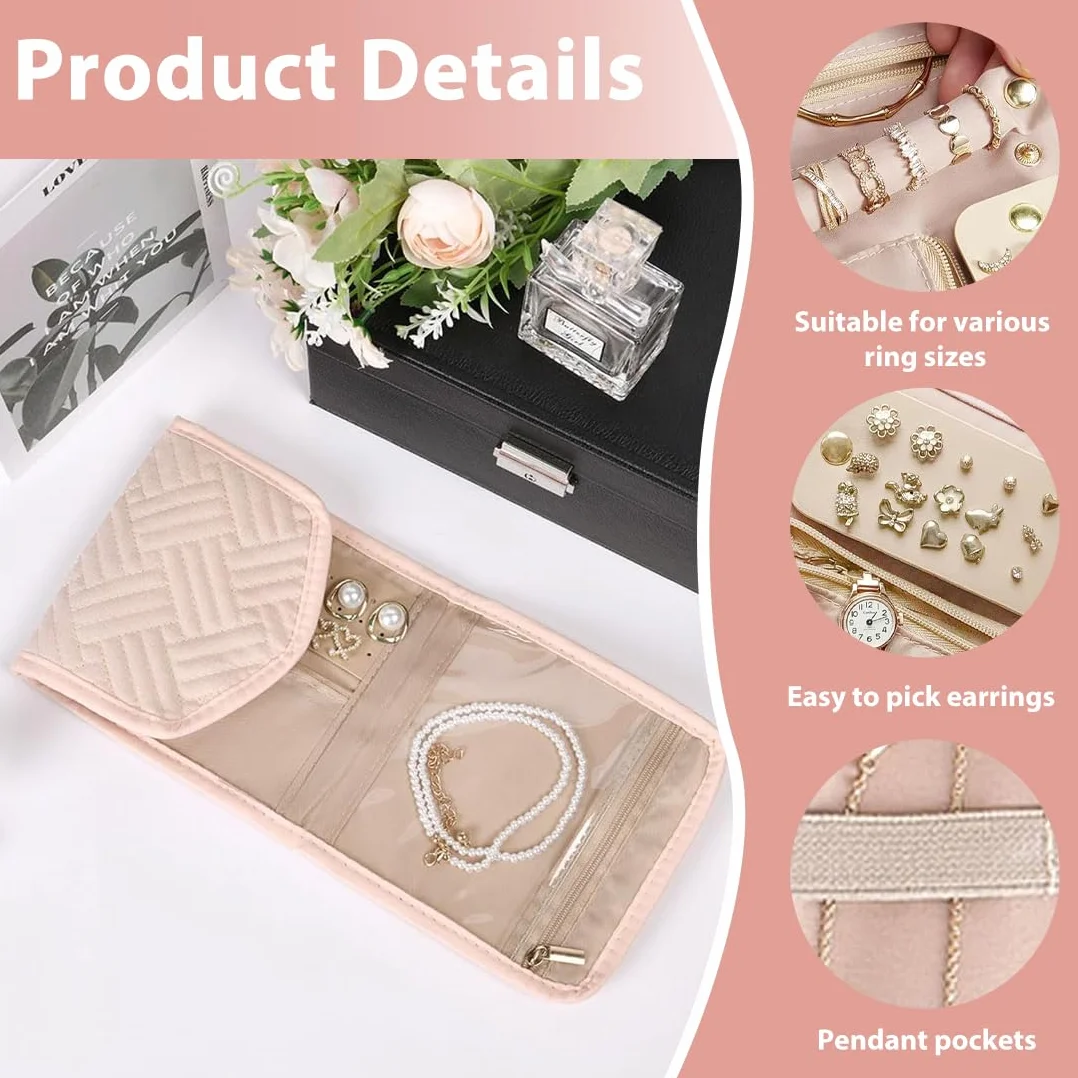 Pochette Bijoux Voyage Pliable Organisateur Rouleaux pour Boucles Bagues Colliers Bracelets Montres