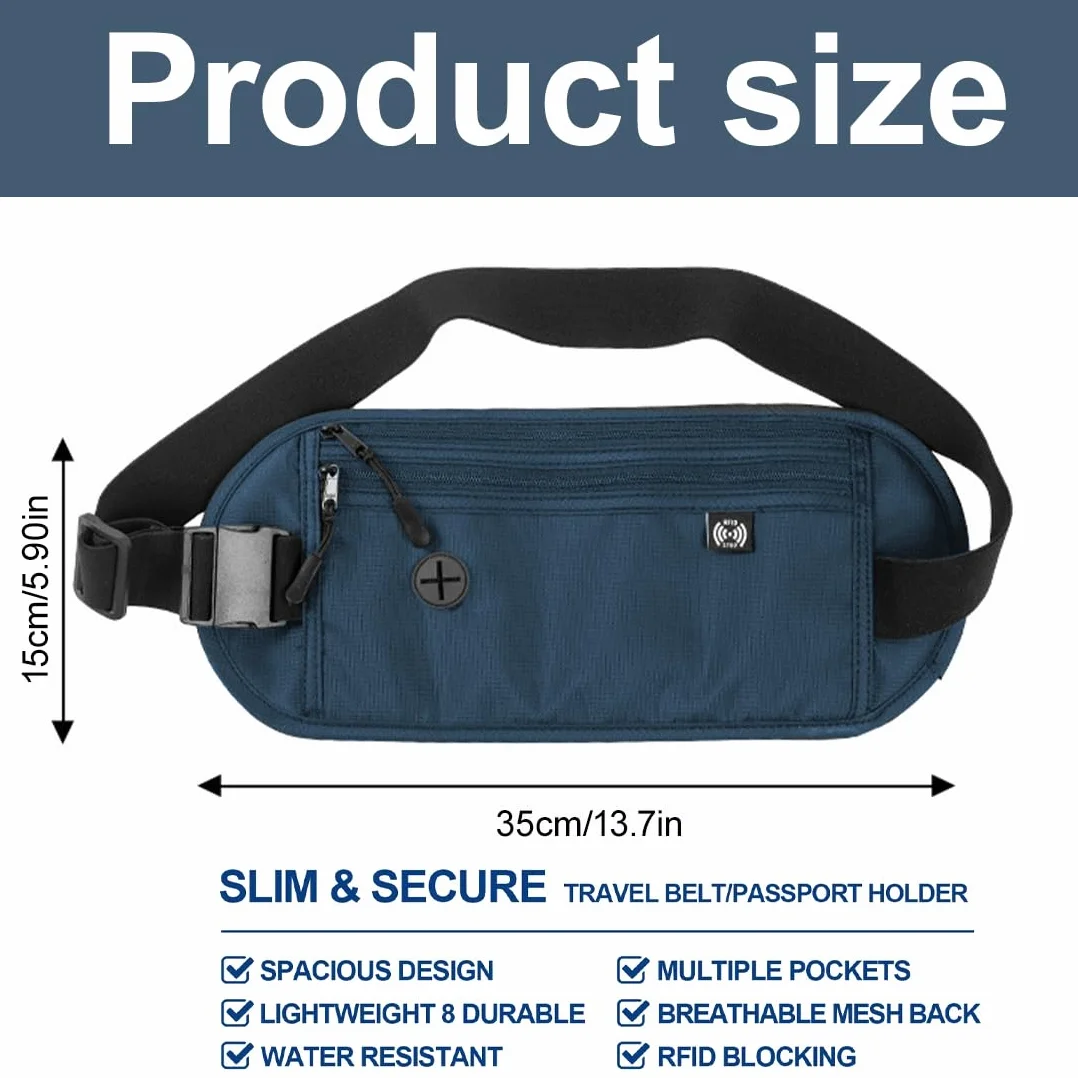 Pochette Ceinture de Voyage Antivol pour Femmes et Hommes, Sac Banane Caché pour Passeport et Téléphone