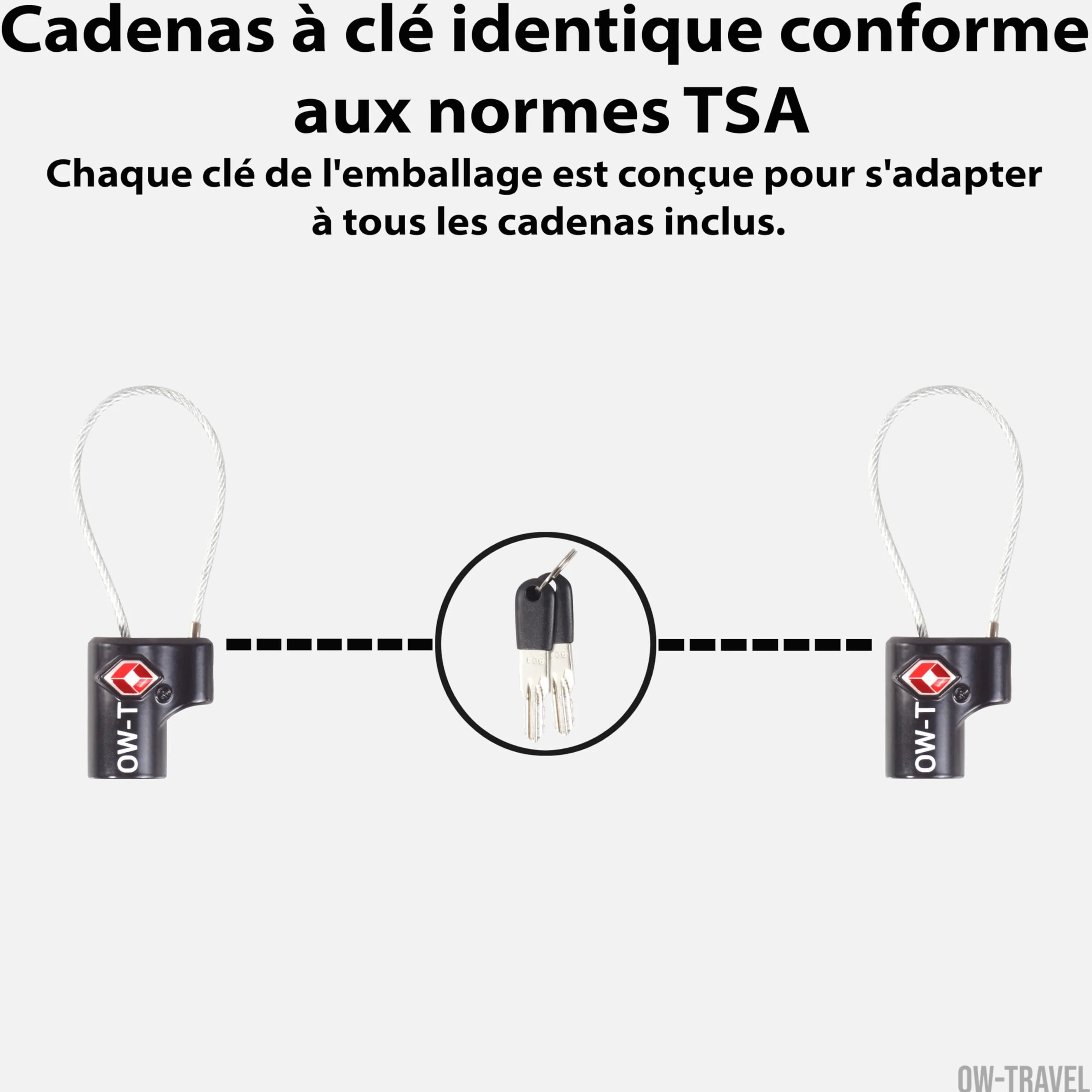 Cadenas Cable Clé Antivol pour Bagages Valise Avion TSA (2 Pcs Noire)