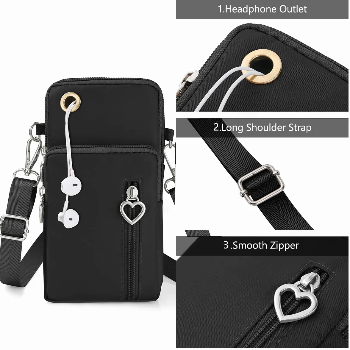Aucuu Sacoche Téléphone Portable Femme Bandoulière Réglable Oxford Tissu Crossbody Pochette 7"