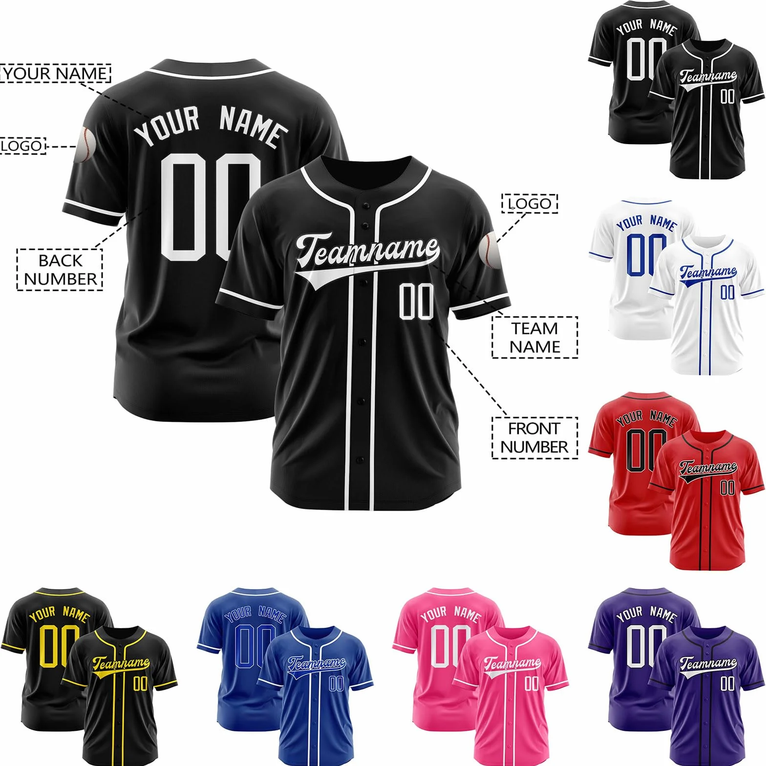 Maillot de Baseball Personnalisé avec Prénom Numéro Logo - Chemise Baseball Américain Boutonnée pour Homme Femme