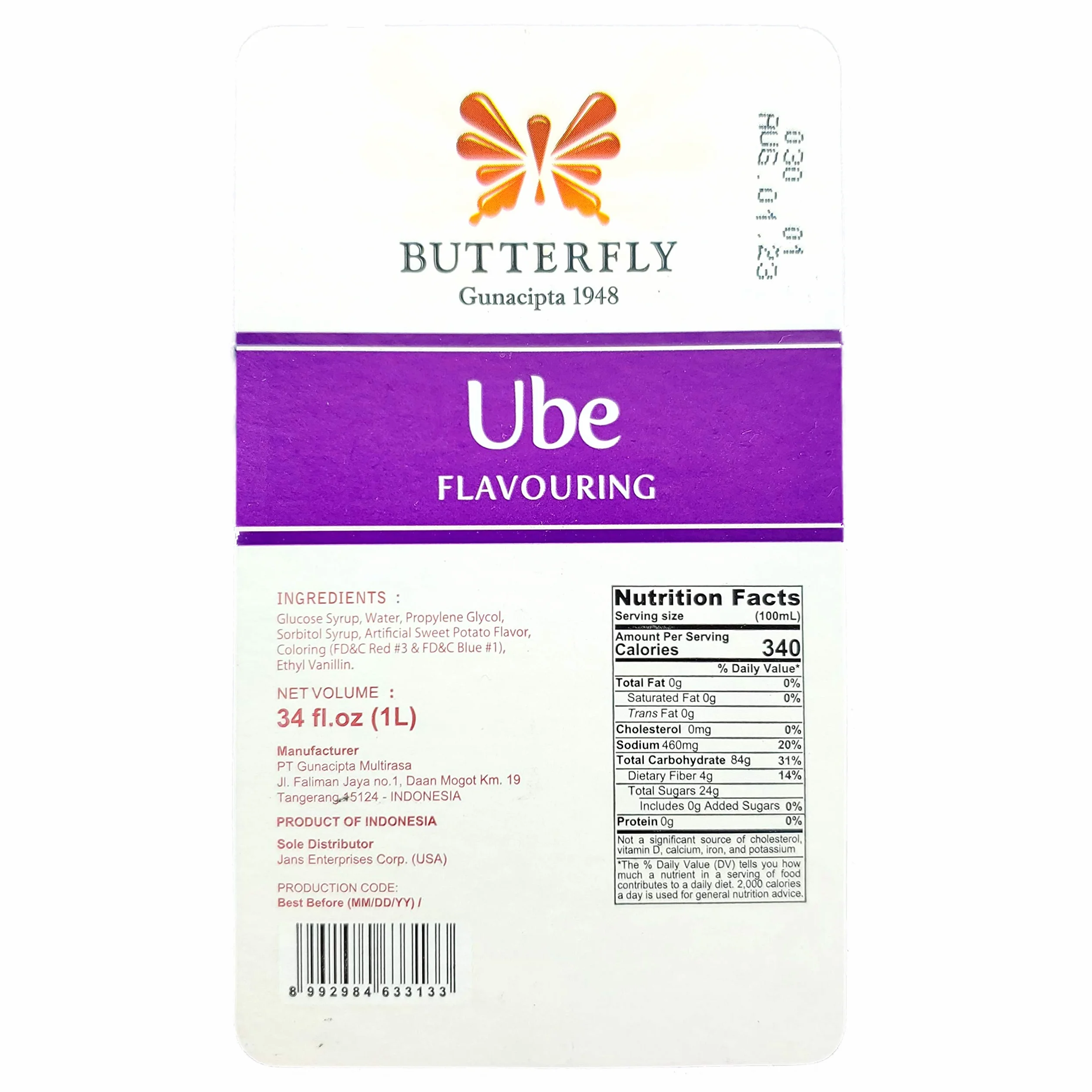 Extrait d'arôme d'igname violette Ube par Butterfly - Taille restaurant - 1 litre