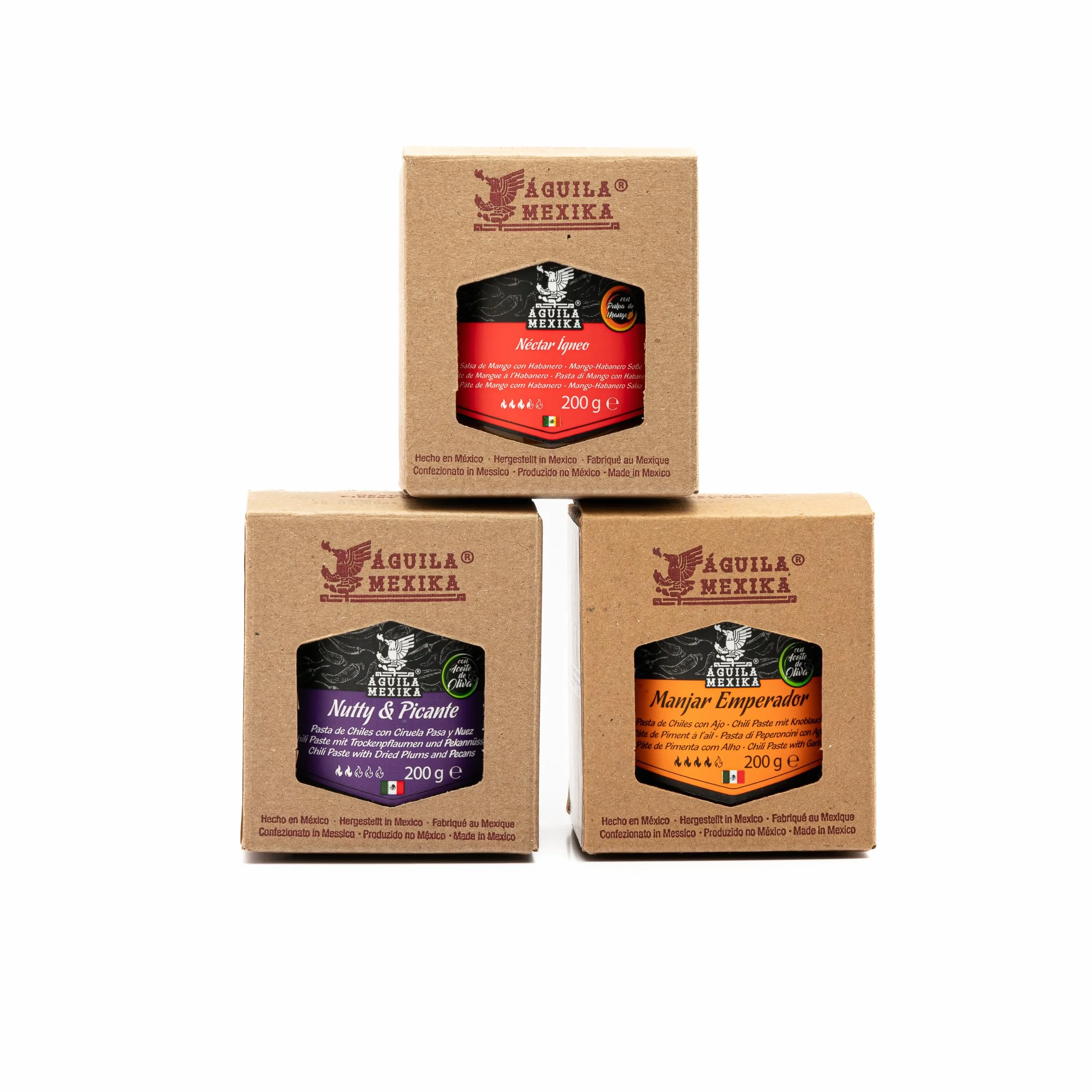 ÁGUILA MEXIKA | Pack Essentiel (3 pièces) Set de 3 sauces piquantes mexicaines d'épicerie fine à base d'ingrédients naturels et complets.