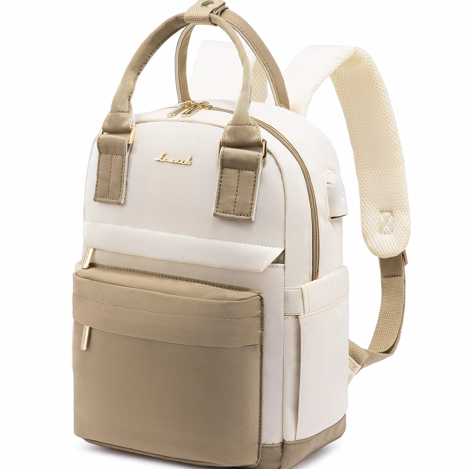 LOVEVOOK Petit Sac à Dos Femme, Mini Sac à Main Imperméable Antivol avec Port USB, Kaki Beige