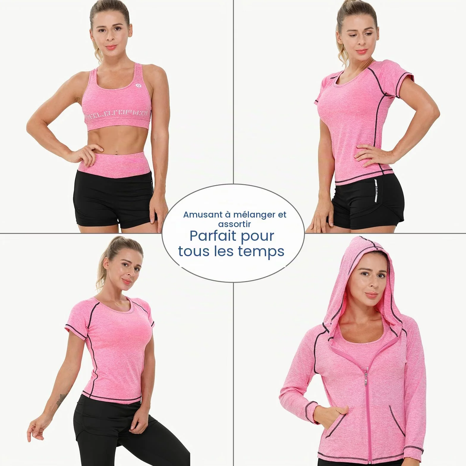JULY'S SONG Ensemble de Sport 5 Pièces Yoga Femme Gym Running Vêtements Fitness Séchage Rapide