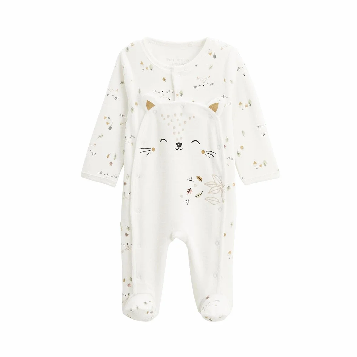 Petit Béguin Pyjama bébé velours ouverture pont Bisous