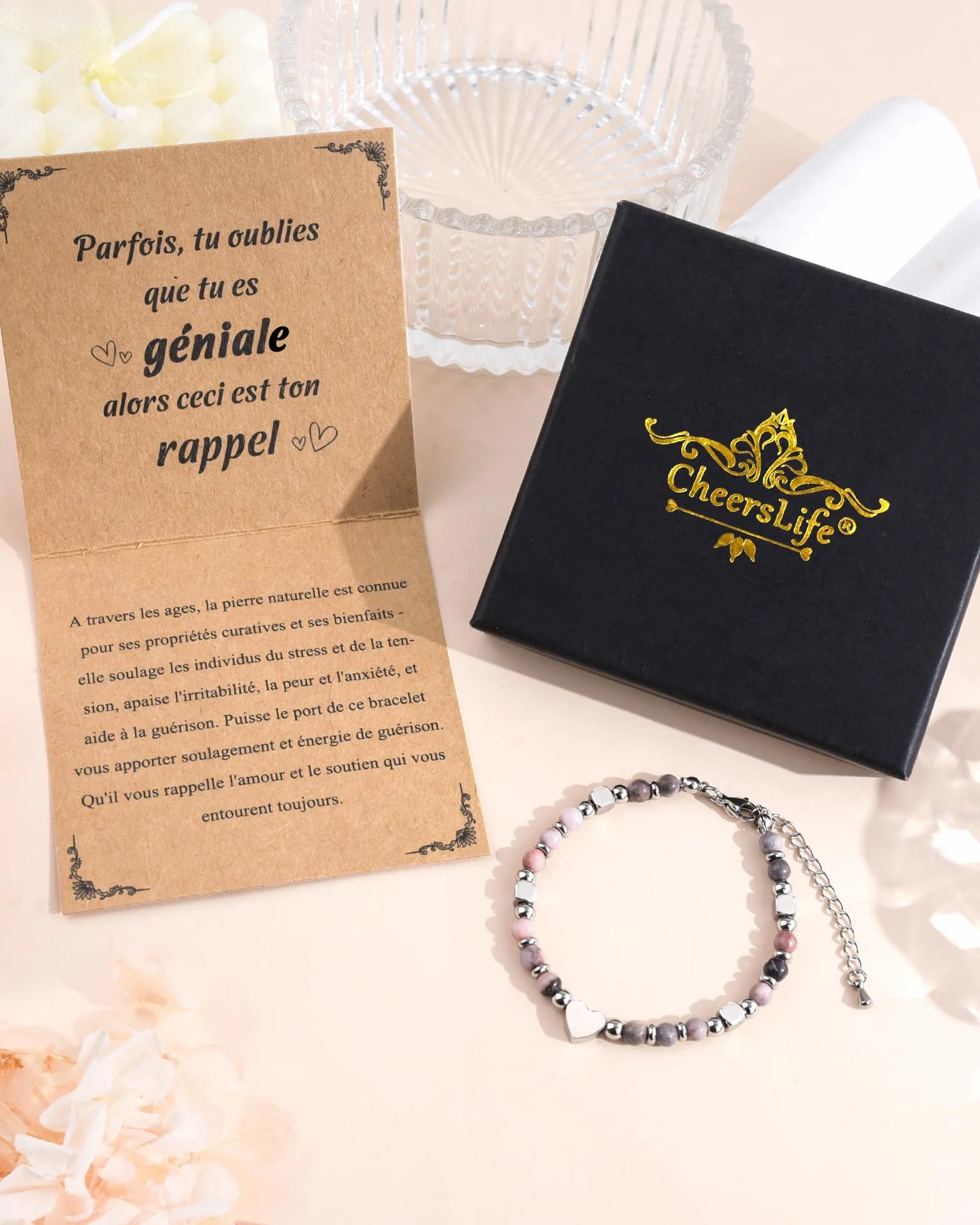 CheersLife Bracelet Pierres Naturelles pour Femme Cadeau Original