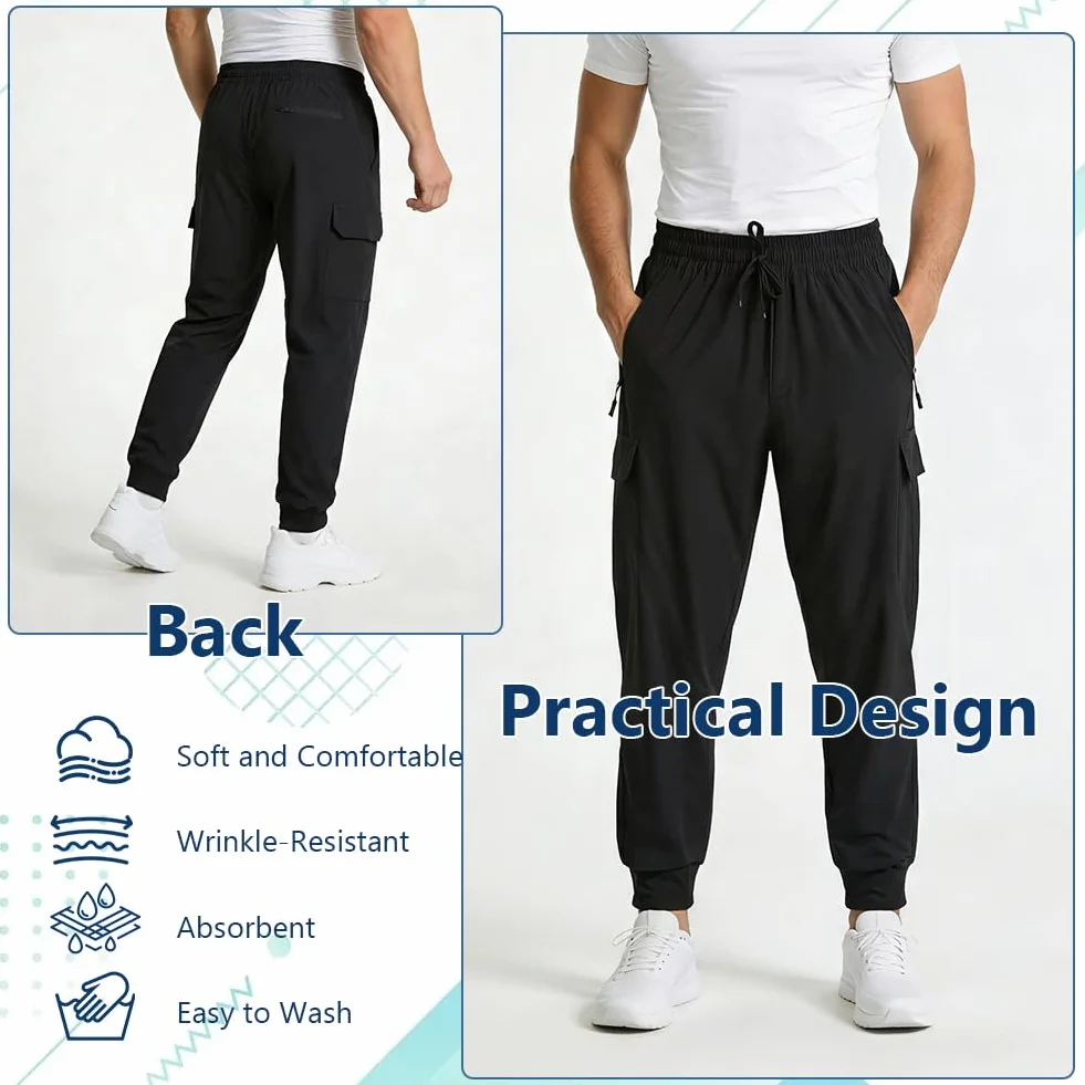 Pantalon de Survêtement Homme Jogging Coupe Ajustée Poches Zippées Séchage Rapide Léger Tapered Cuff Extensible