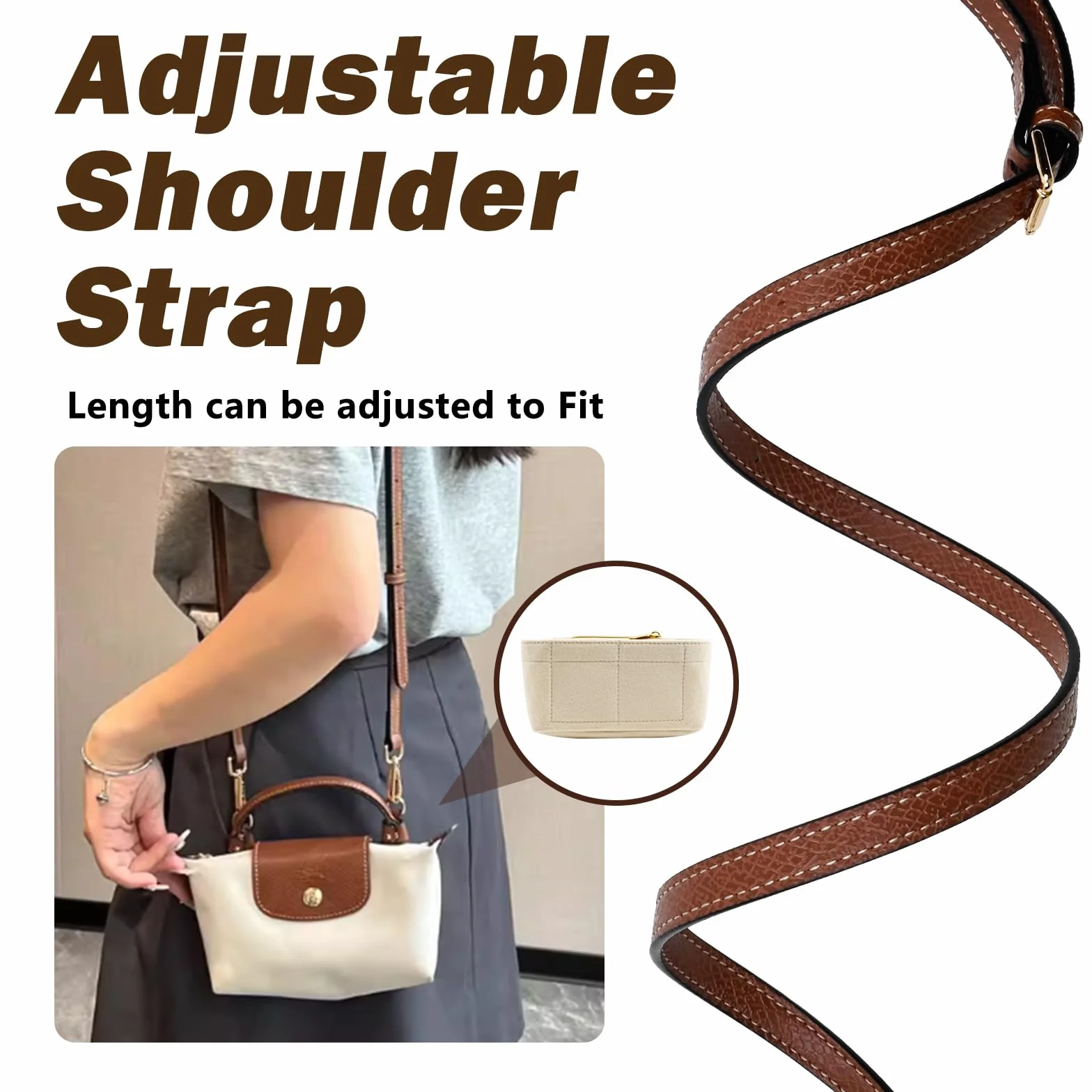 Bandoulière et Organisateur pour Sac Longchamp, Mini Organiseur de Sac à Main