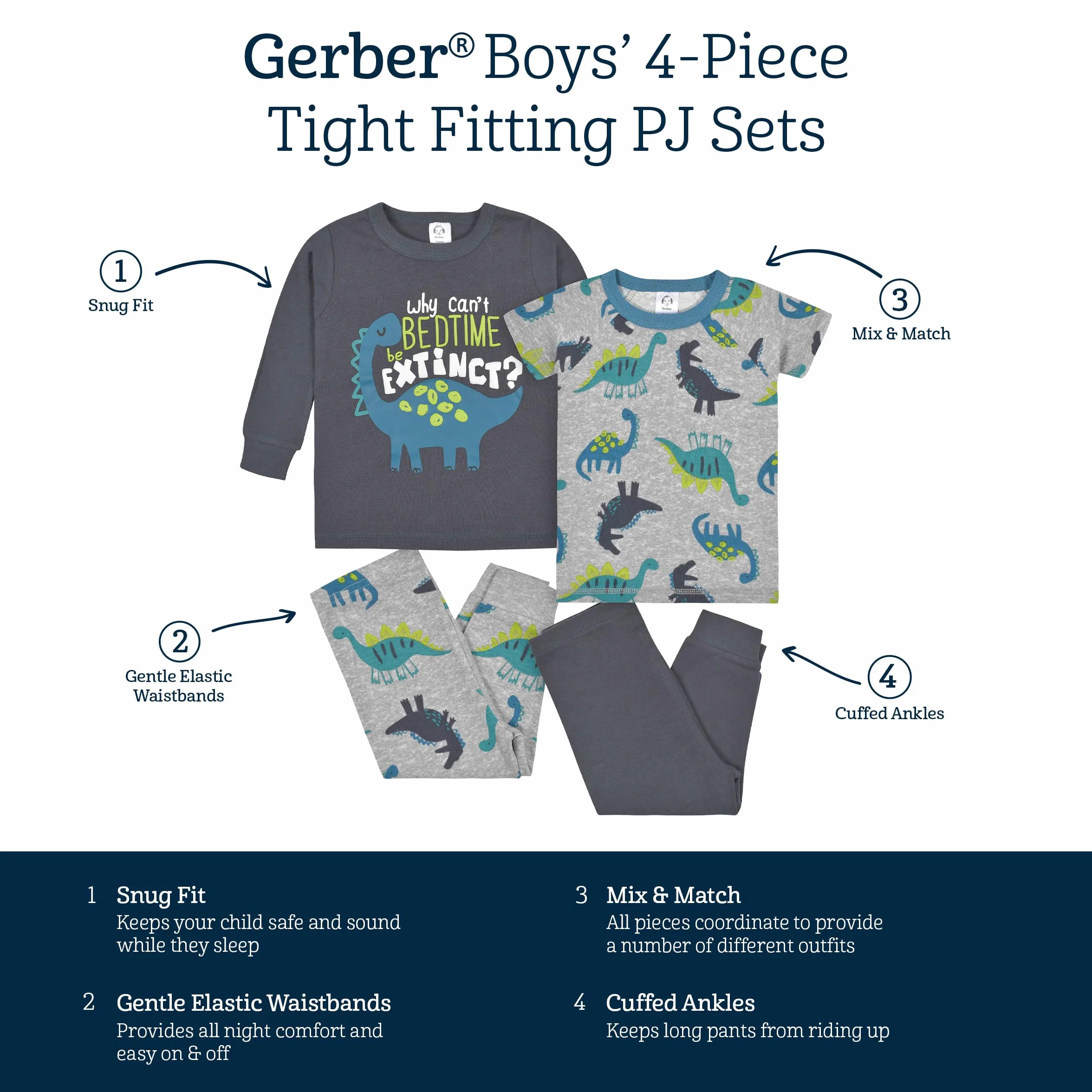 Gerber Toddler Snug Fit 4-Piece Pajama Set