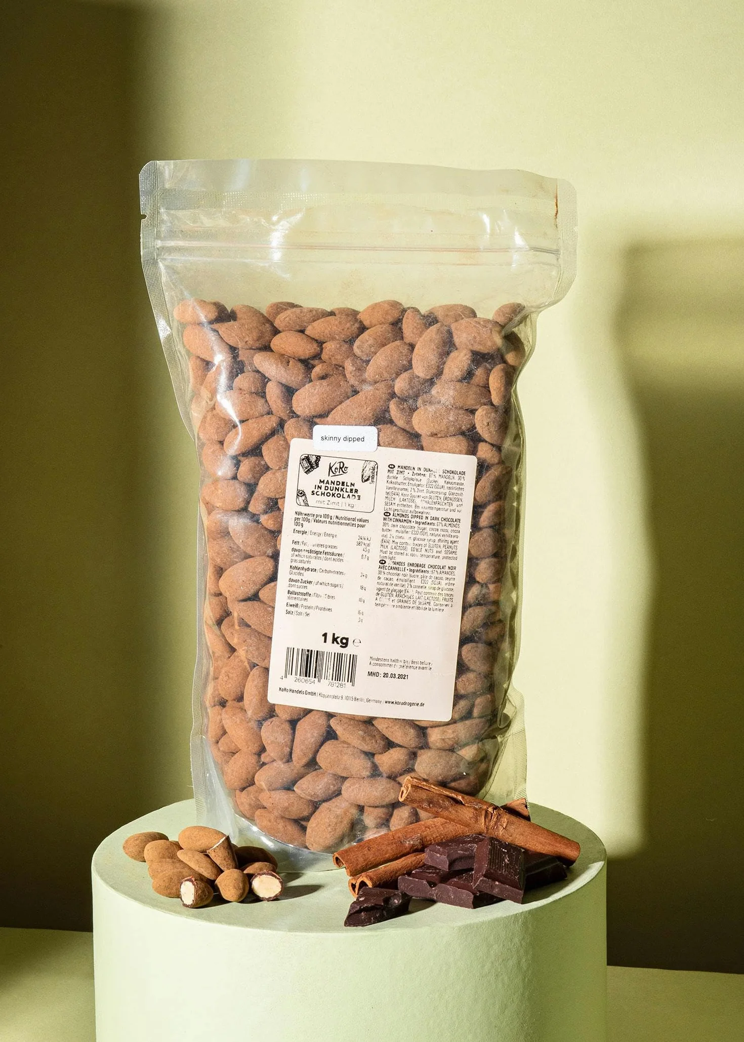 KoRo - Amandes enrobage chocolat-cannelle 1 kg - Amandes croquantes dans un enrobage chocolat-cannelle