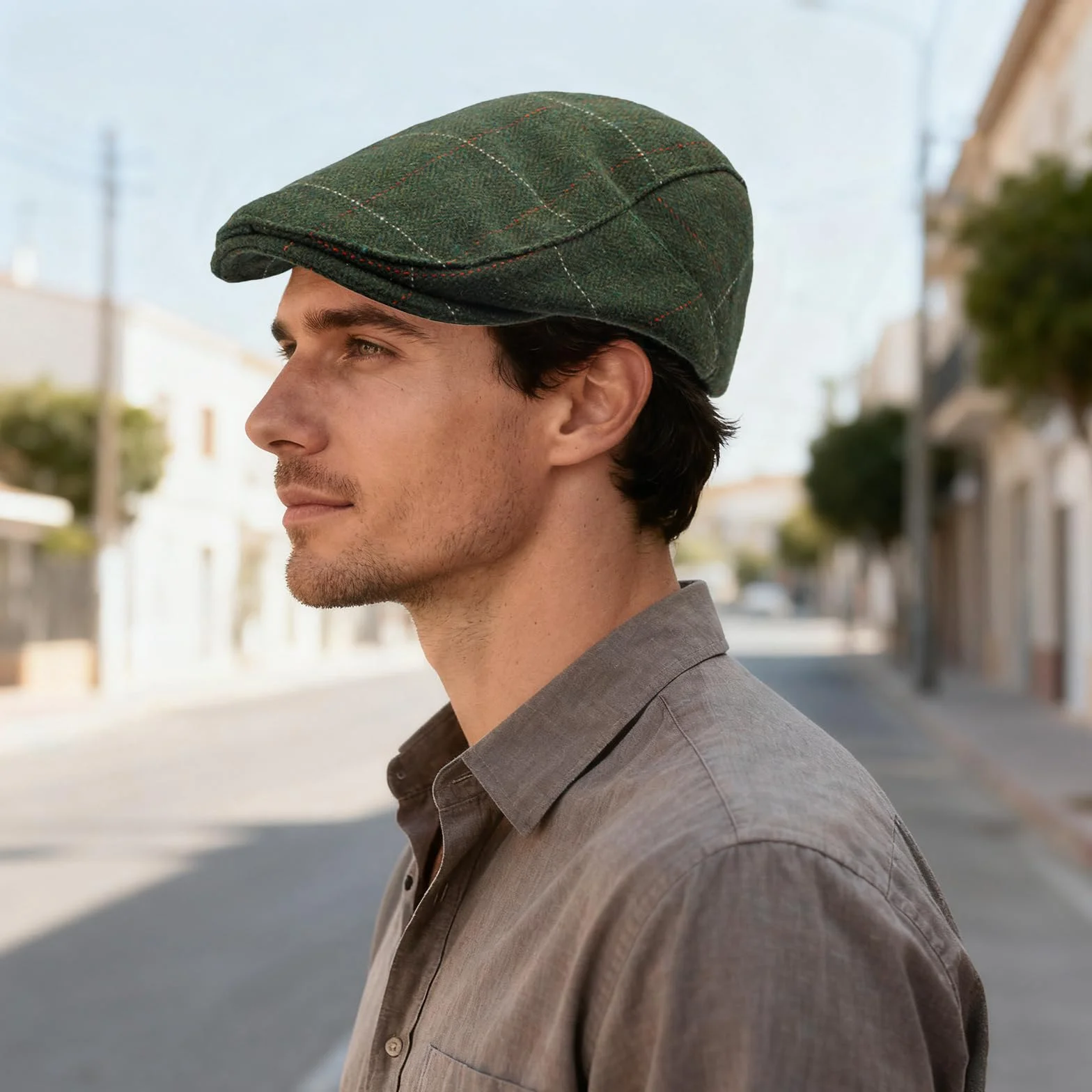 Casquette plate en tweed pour homme - Casquette de golf - Béret irlandais