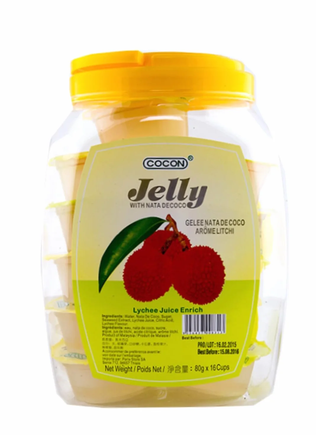 Gelée Pudding Nata Coco Aloe Vera Mangue, Gelée Nata Coco Litchi 1,28Kg (16 x 80g)/Boite - Offres de 1 et 2 Boites (1 boite, Litchi)