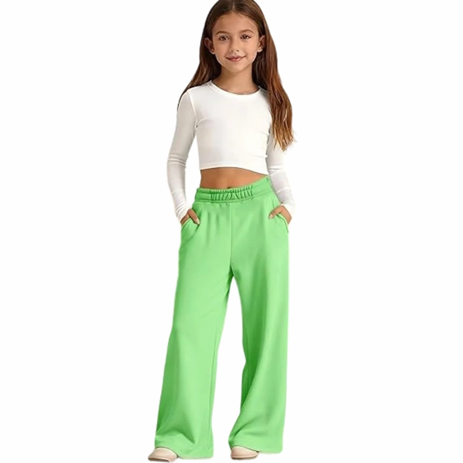 Pantalon de survêtement Ample pour Filles, Jogging en Coton, Taille Haute élastique, Sweatpants, Joggers Confortables