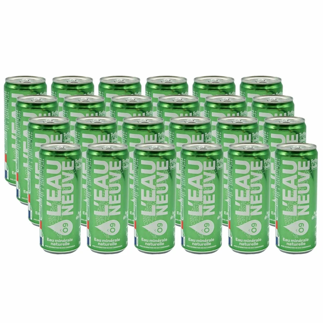 Canette Eau Neuve 24 Canettes x 33cl | Eau minérale naturelle Gazeuse avec adjonction de CO2