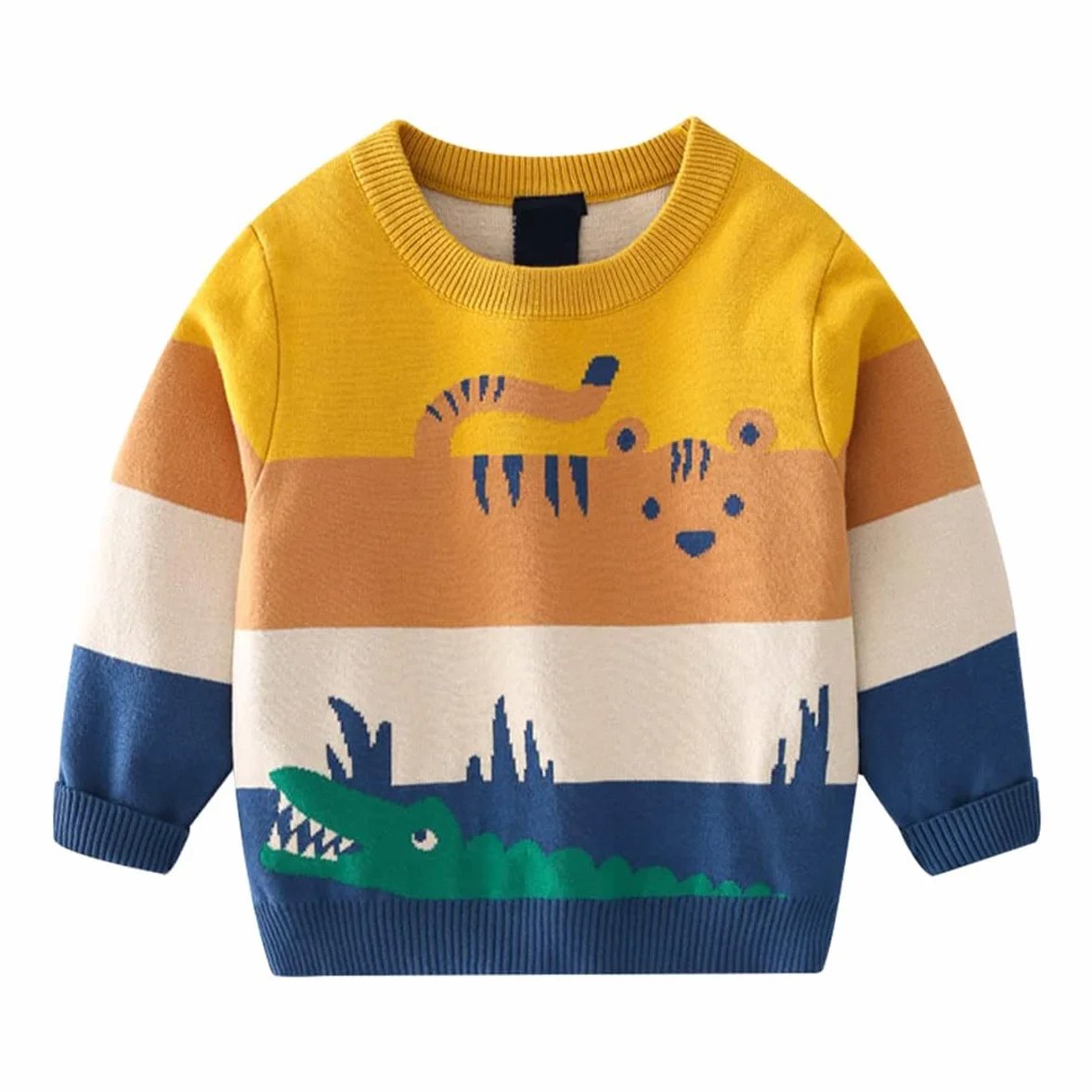 Pull en Tricot Imprimé Animal pour Bébé Garçon Manche Longue Col Rond Chaud Automne Hiver
