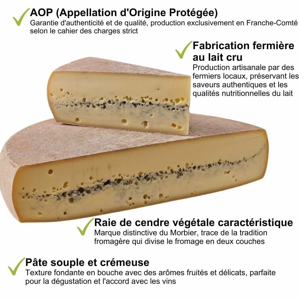 Morbier AOP fromage fermier du Haut Doubs - 500gr - Fabrication traditionnelle au lait cru de la Franche-Comté - Affinage 5-6 mois