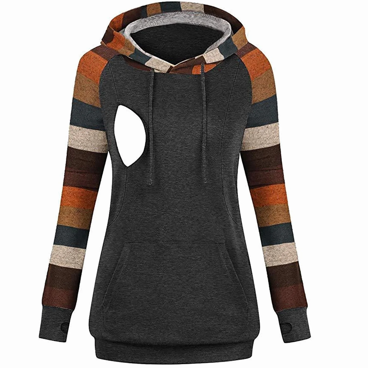 Pull à capuche d'allaitement pour femme - Manches longues - Mode maternité