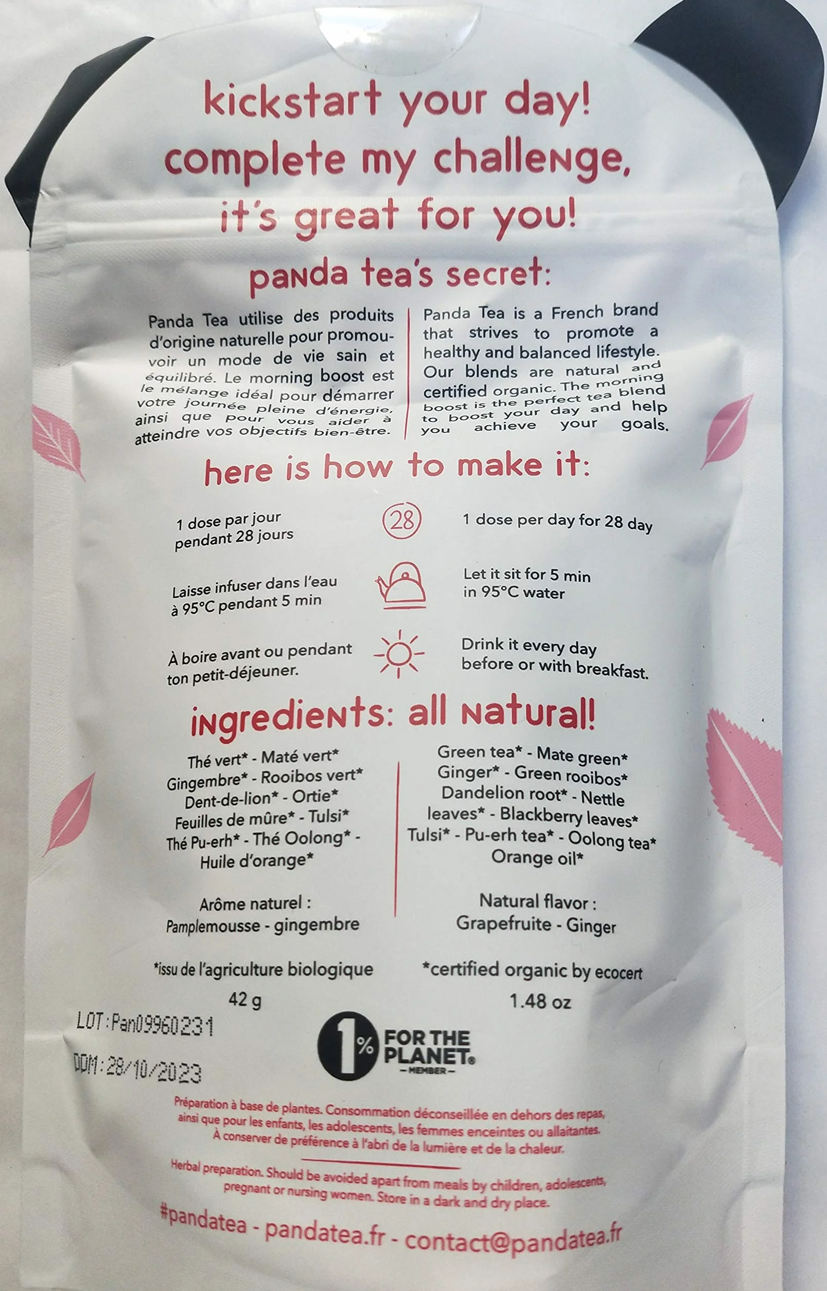 Panda Morning Boost (Thé Vert, Maté Gingembre, Rooibos Ortie, Feuilles De Mûre...) , 28 Unité (Lot 1)