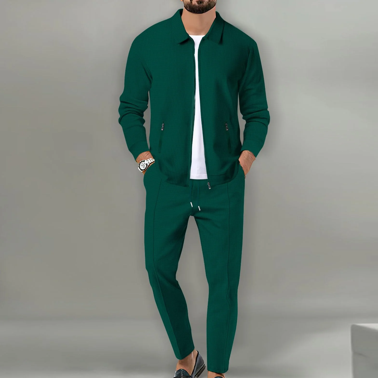 Survêtement Homme Waffle Soft Ensemble Veste Et Pantalon Jogging 2 Pièces
