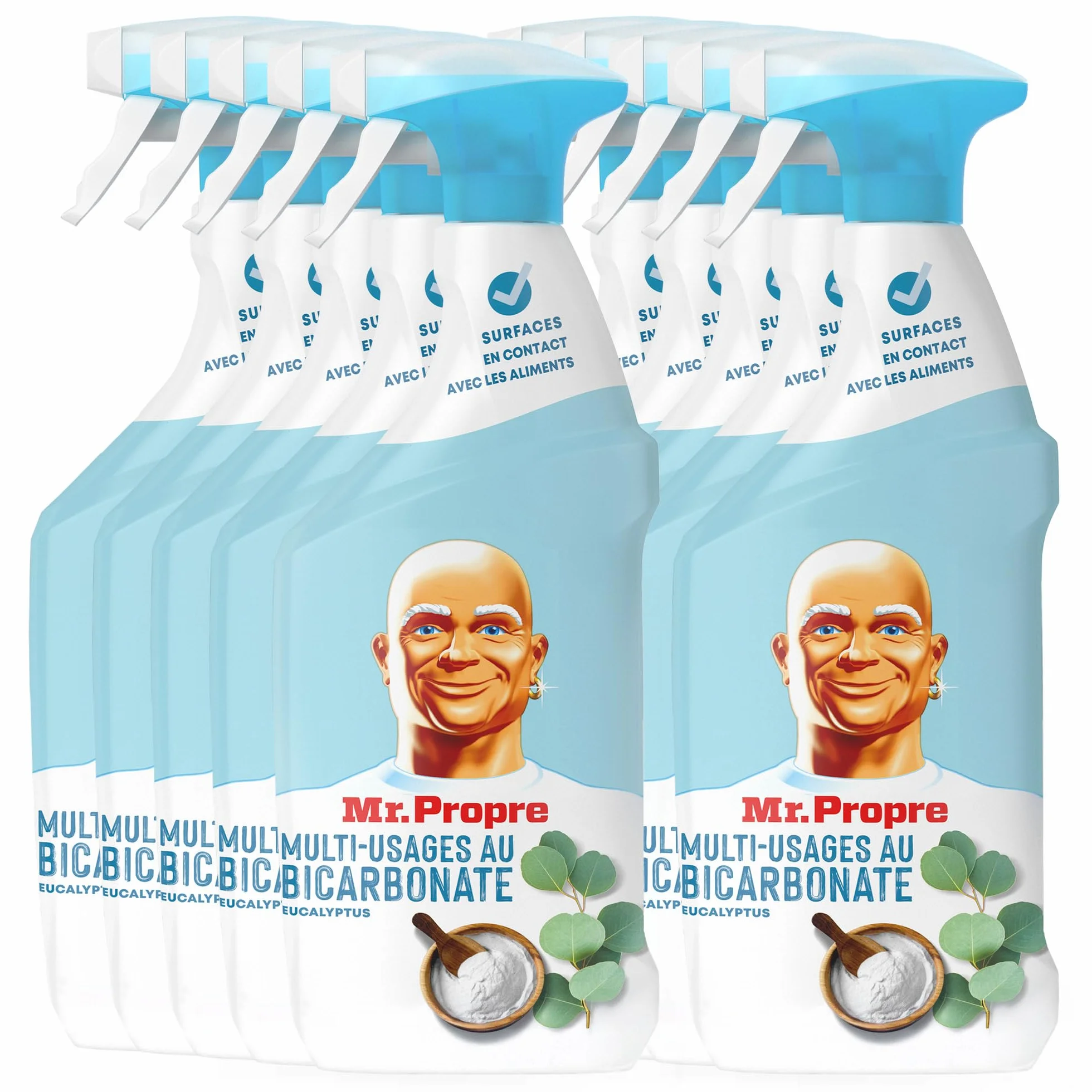 Mr. Propre Spray Nettoyant Multi-Usages Eucalyptus Bicarbonate 800ml x10 | Parfum Eucalyptus avec du Bicarbonate de Soude, Élimine Jusqu’à 99.99% De La Saleté Et La Graisse Brûlée, Sans Résidus
