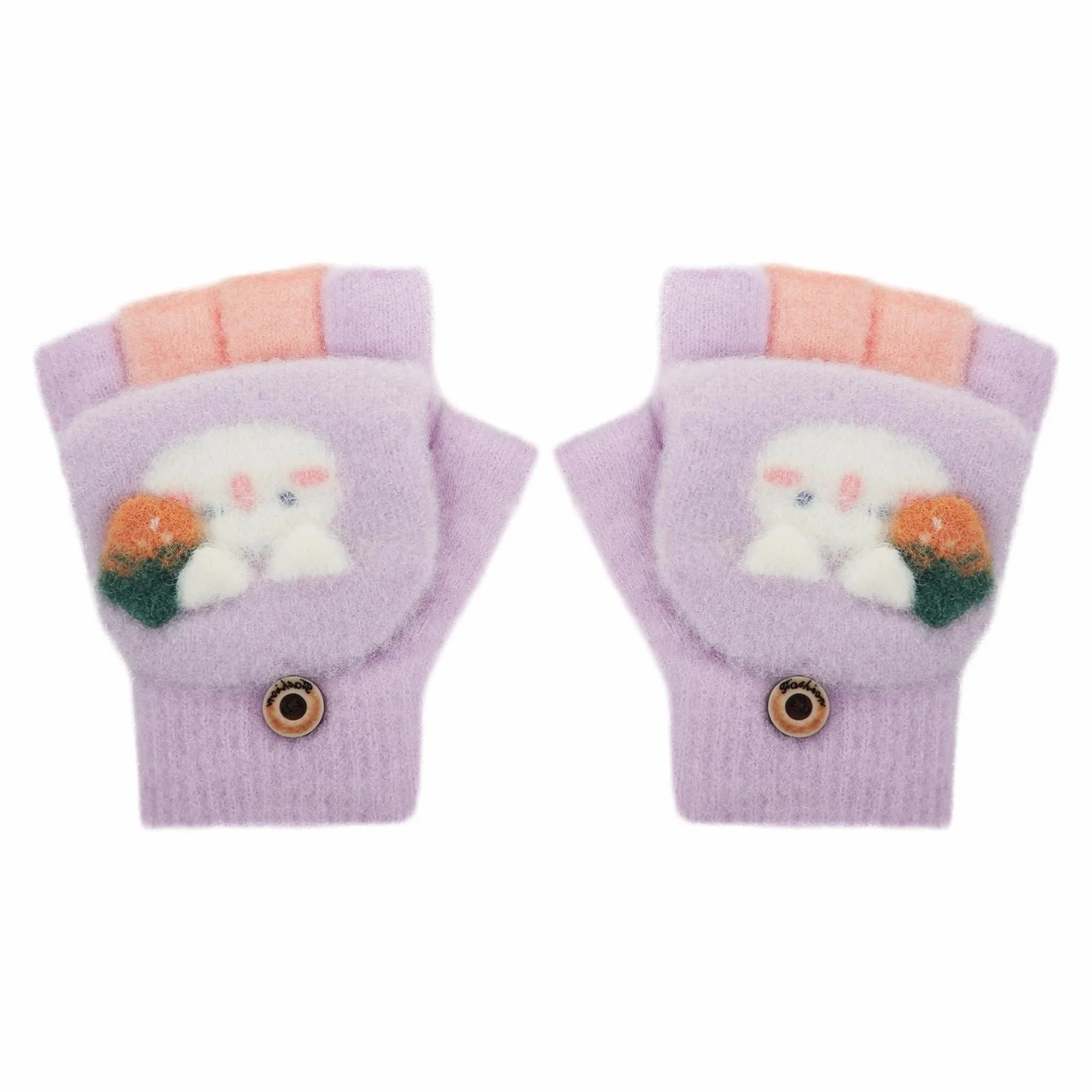 Mitaine avec Rabat pour Enfant Gants Demi-Doigts Chaudes d'Hiver 4-8 Ans