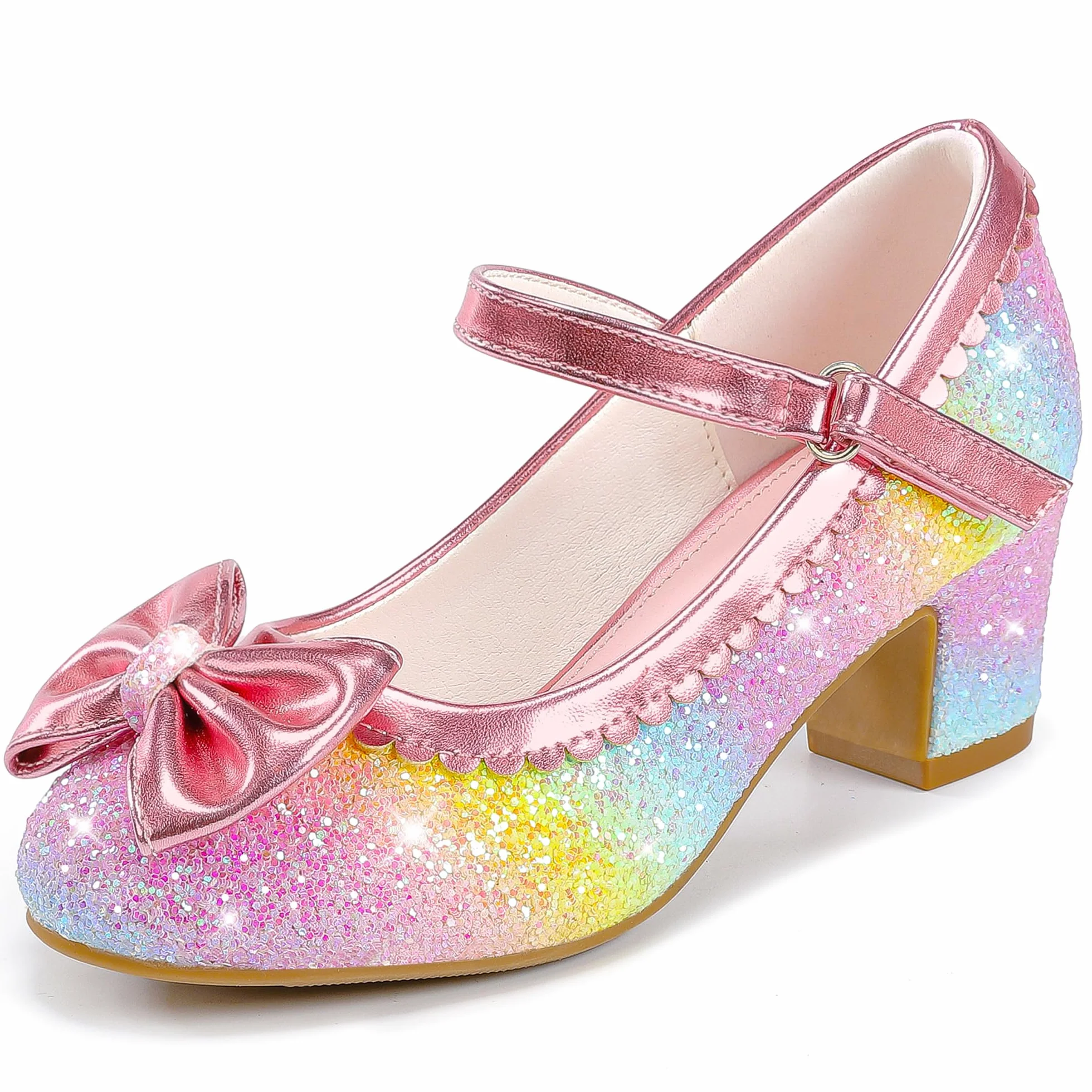 LAURMOSA Nœud Paillettes Chaussure Princesse Fille Mary Jane Talon Enfant Fête Cérémonie