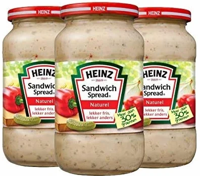 Heinz - Sandwich à tartiner - Naturel - 3 bouteilles - 450g par bouteille - Saladcream - Sans conservateur - Pâte à tartiner légère - Avec des morceaux de légumes croquants