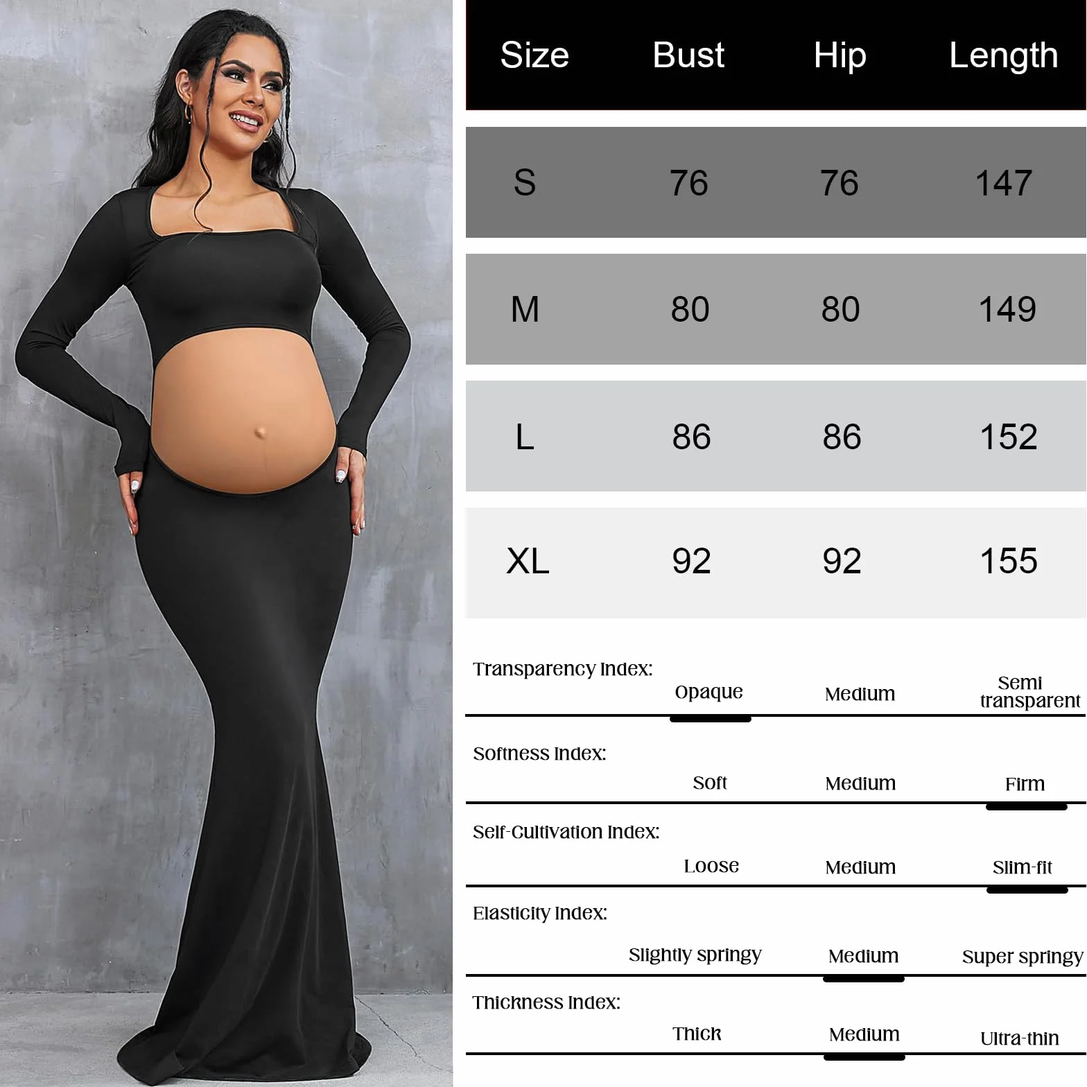 Robe de Maternité Manches Longues Robe Grossesse Photo Dos Nu Col Carré Découpe Sexy Robe Maxi Enceintes