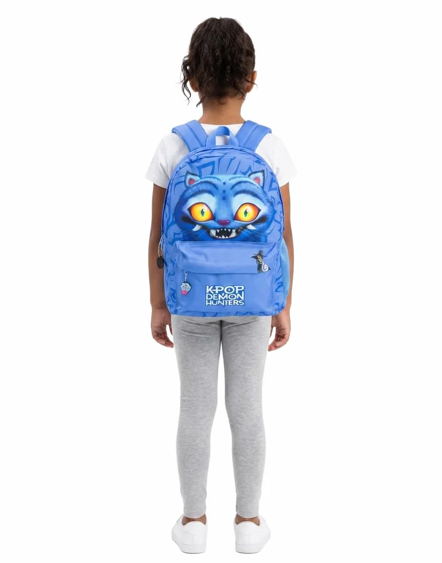 Sac à dos KPop Demon Hunters Derpy Tiger bleu pour enfant avec poche avant zippée