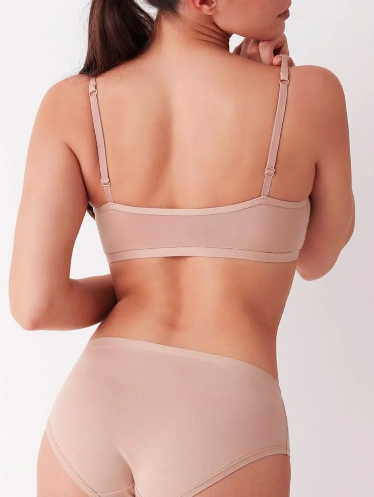Cotonella Brassière Coton Doux Bio Bi-élastique Fines Bretelles Ajustement élastique Dos Deux Couches Avant