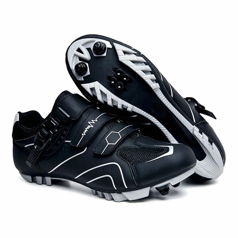 Chaussures de Cyclisme Homme Femme VTT Route avec Crampons Antidérapants Semelle Dure Noir Marine