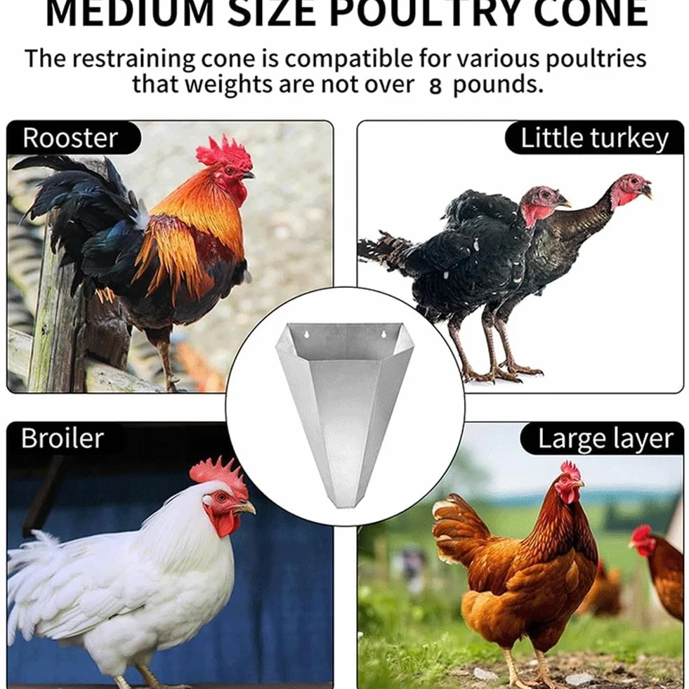 1 cône de retenue de volaille en acier galvanisé robuste, outil pour le traitement humain des poulets et des dindes