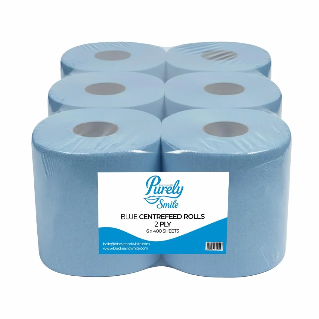 Blake & White Rouleaux bleus à dévidage central 6 rouleaux - Rouleau de papier hygiénique 2 plis Purely Smile - Rouleau bleu résistant et ultra absorbant de 400 feuilles | PS1214