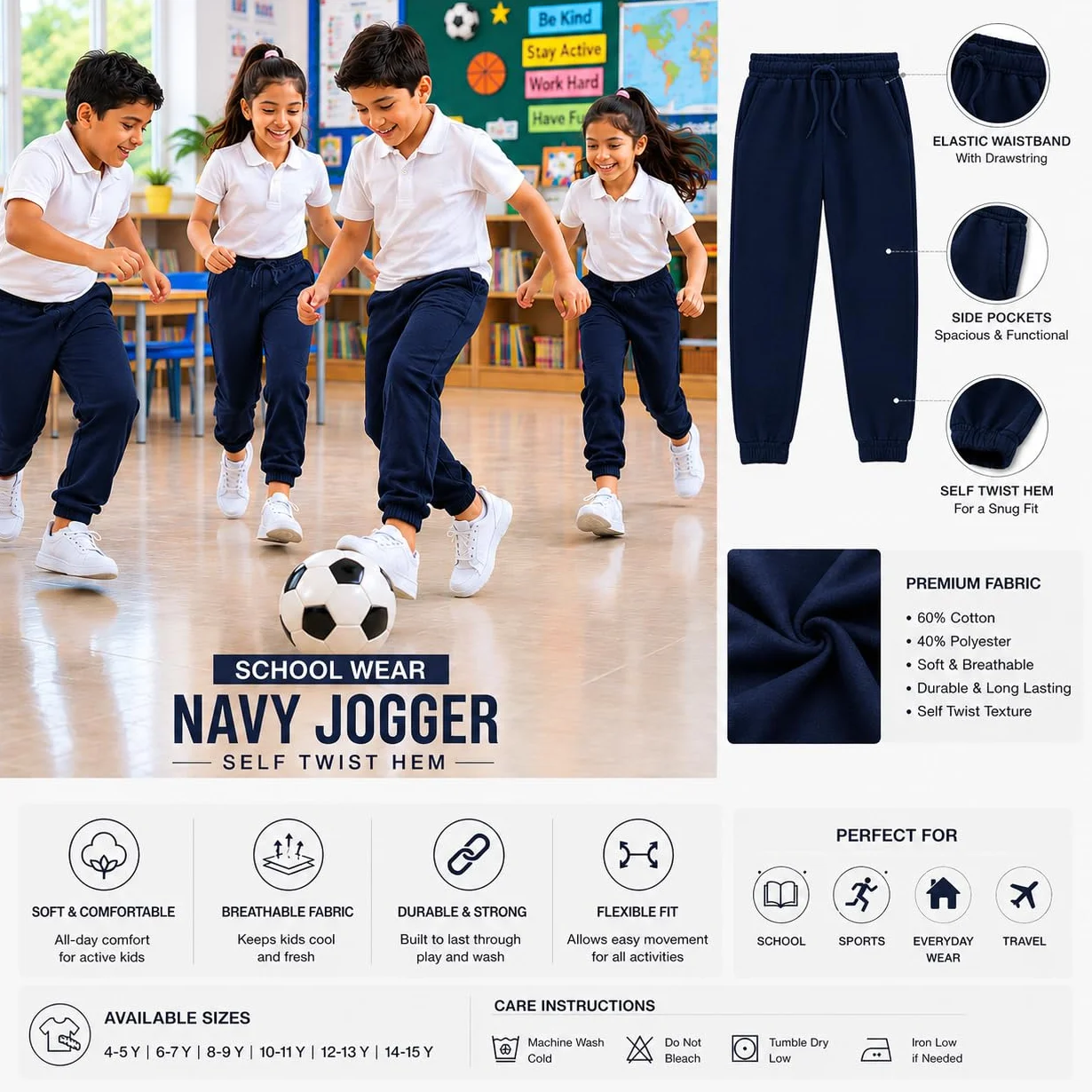 COSHAL Pantalon de jogging enfant polaire garçons filles école sport décontracté