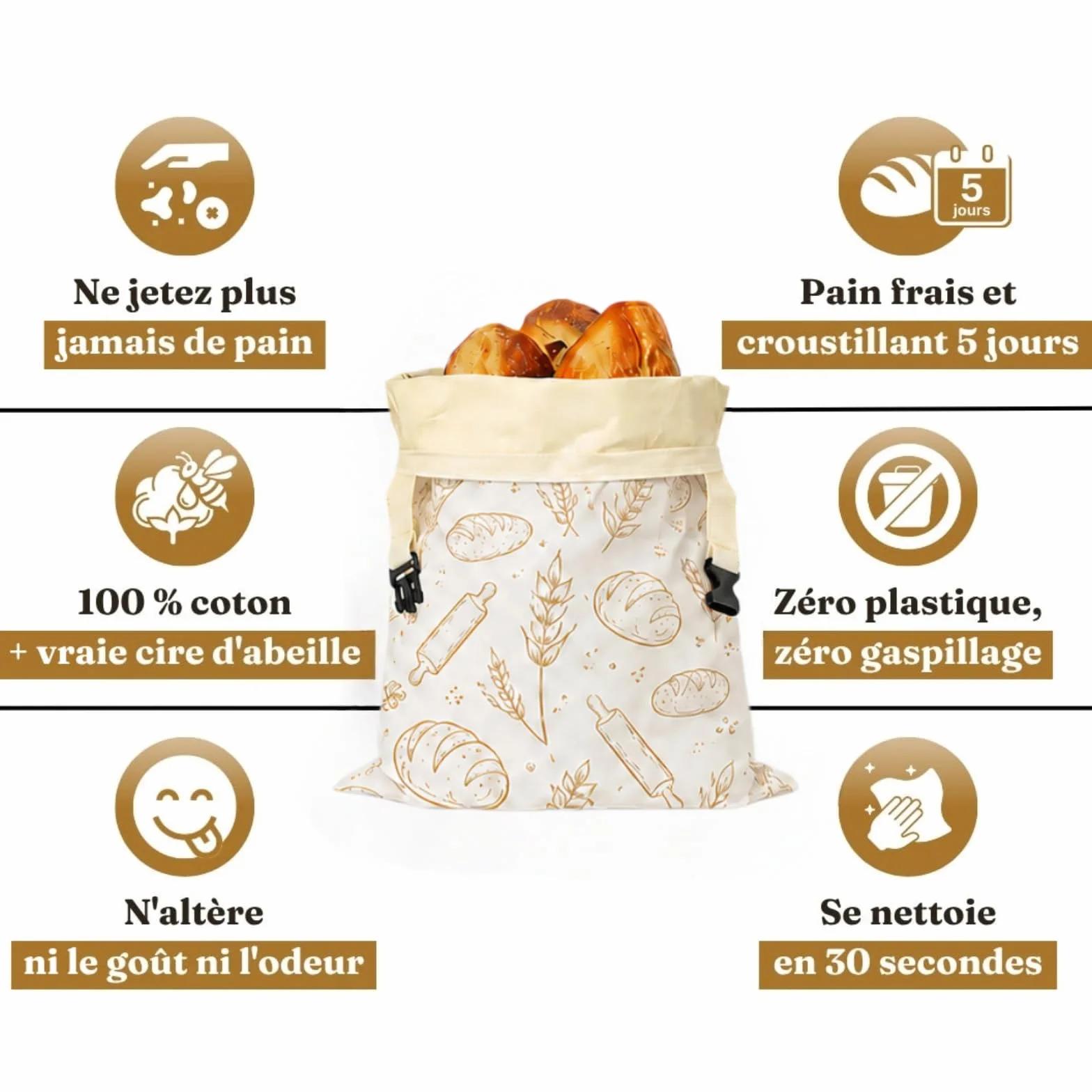 La Maison de Louise Sac a Pain,Sac à Pain La Maison de Louise,Sac à Pain en Cire d'Abeille Réutilisable,Sac de Conservation en Coton Naturel 43×33cm,Réutilisation,Conservation Longue Durée