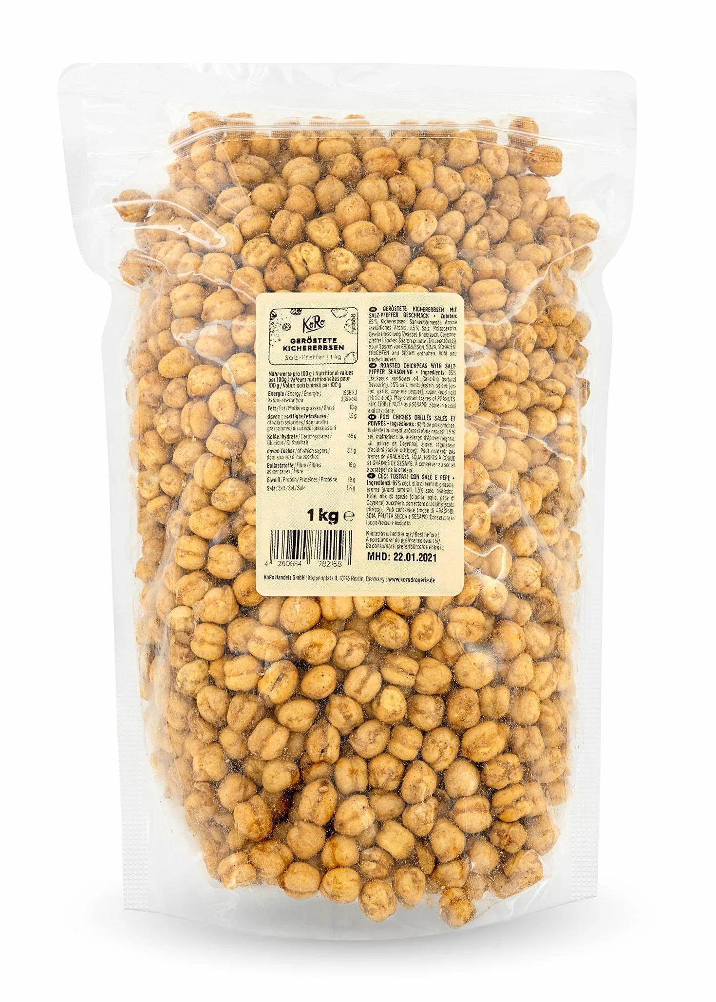 KoRo - Pois chiches grillés salés et poivrés - 1 kg - source de protéines et de fibres - sans colorants ni conservateurs artificiels