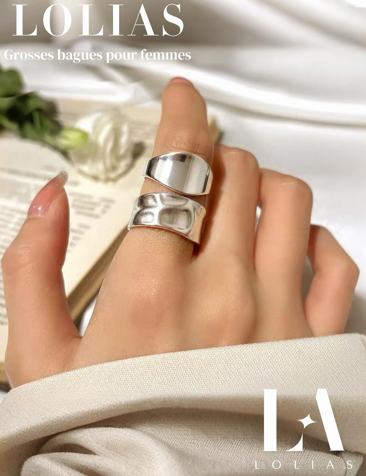 LOLIAS 14 Pièces Bague Femme Or Argent Plaqué Acier Inoxydable Lot Bague Ouvert Pouce Knuckle Ajustable Bijoux