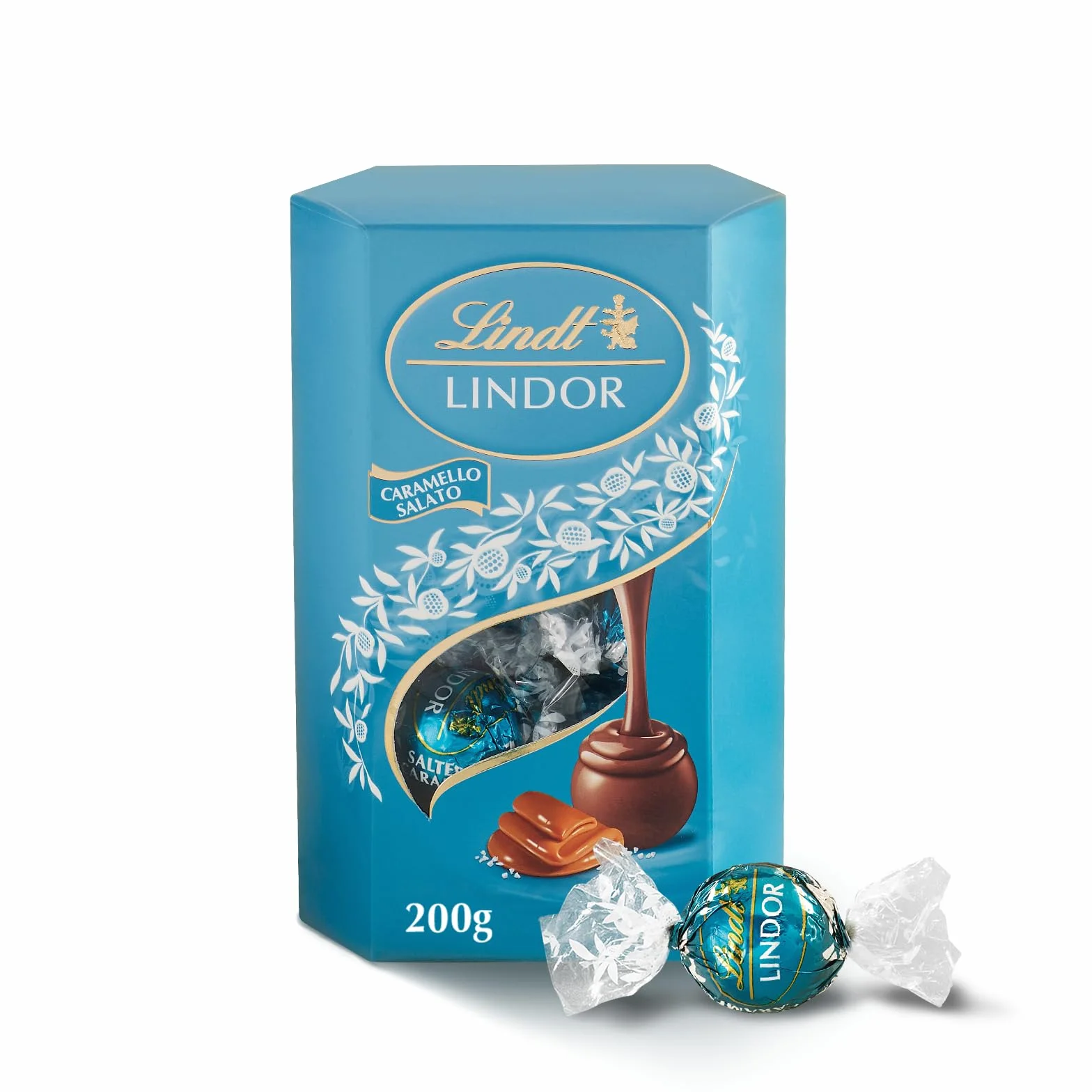 Lindt Lindor Caramello Salato Pralines au chocolat au lait et cristaux de sel avec caramel doux salé 200 g
