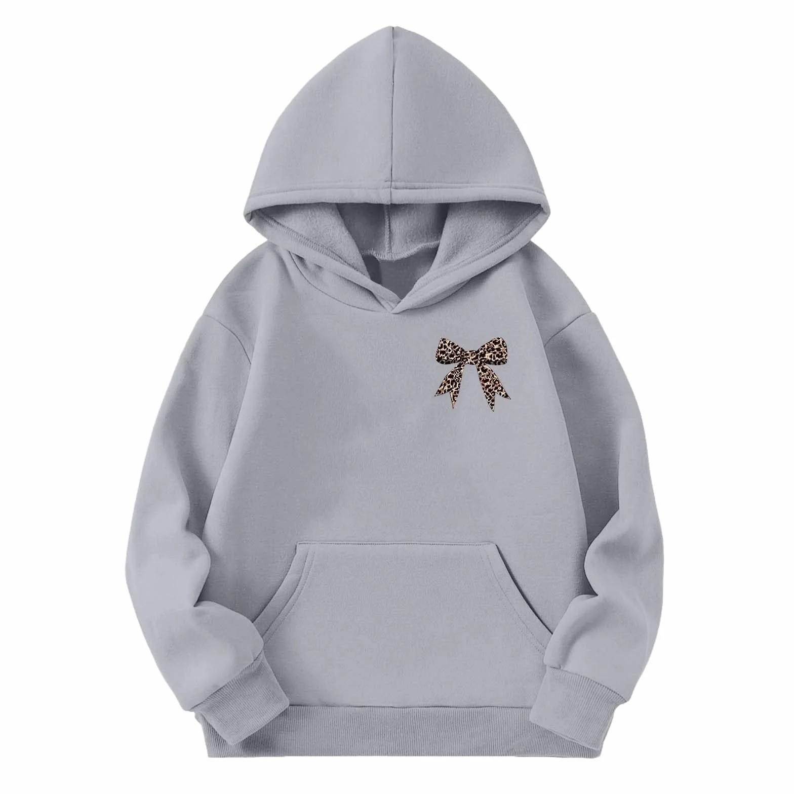 Sweat à capuche fille nœud léopard imprimé graphique manches longues pull école décontracté