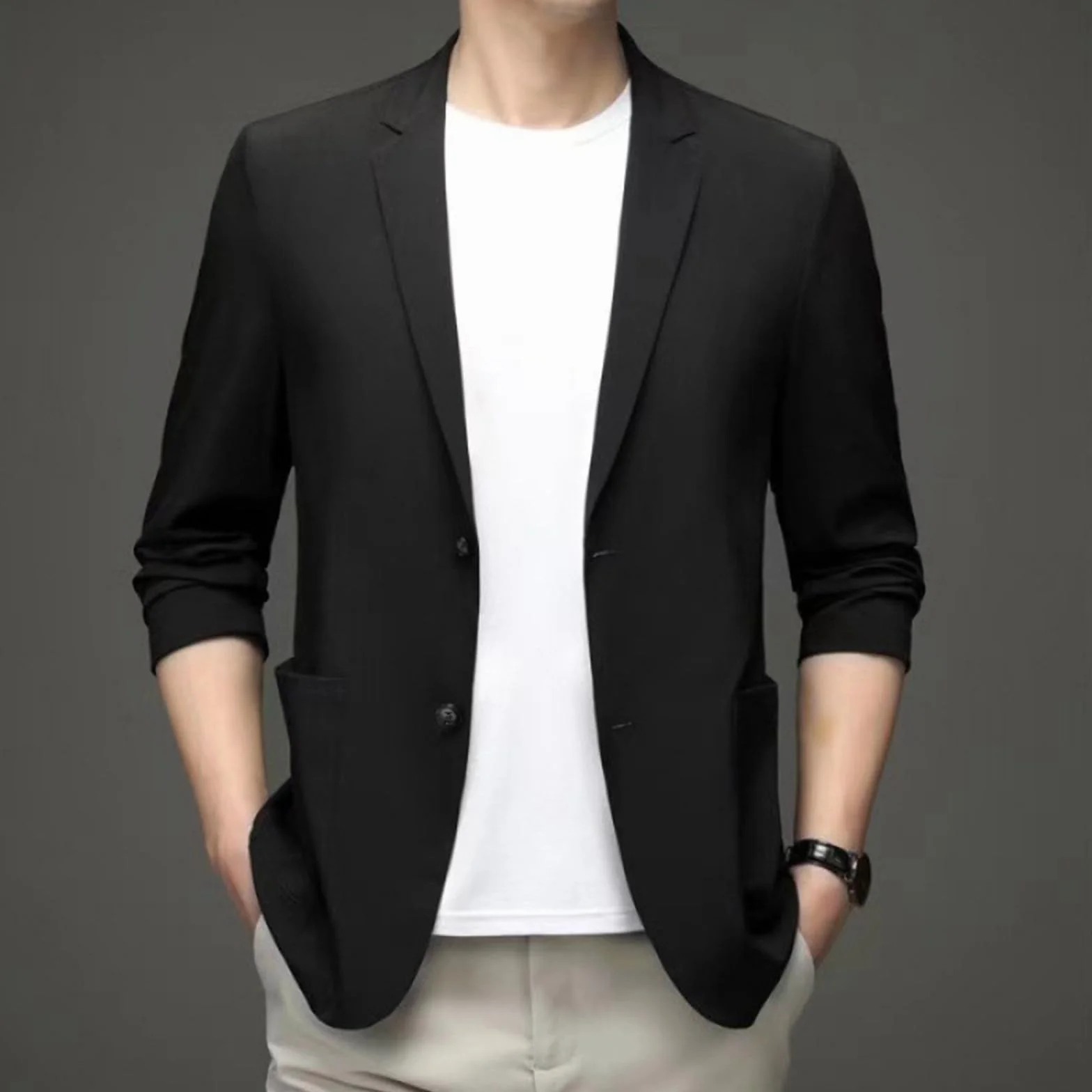Veste d'été légère décontractée homme coupe ajustée boutonnée manteau de sport grande taille