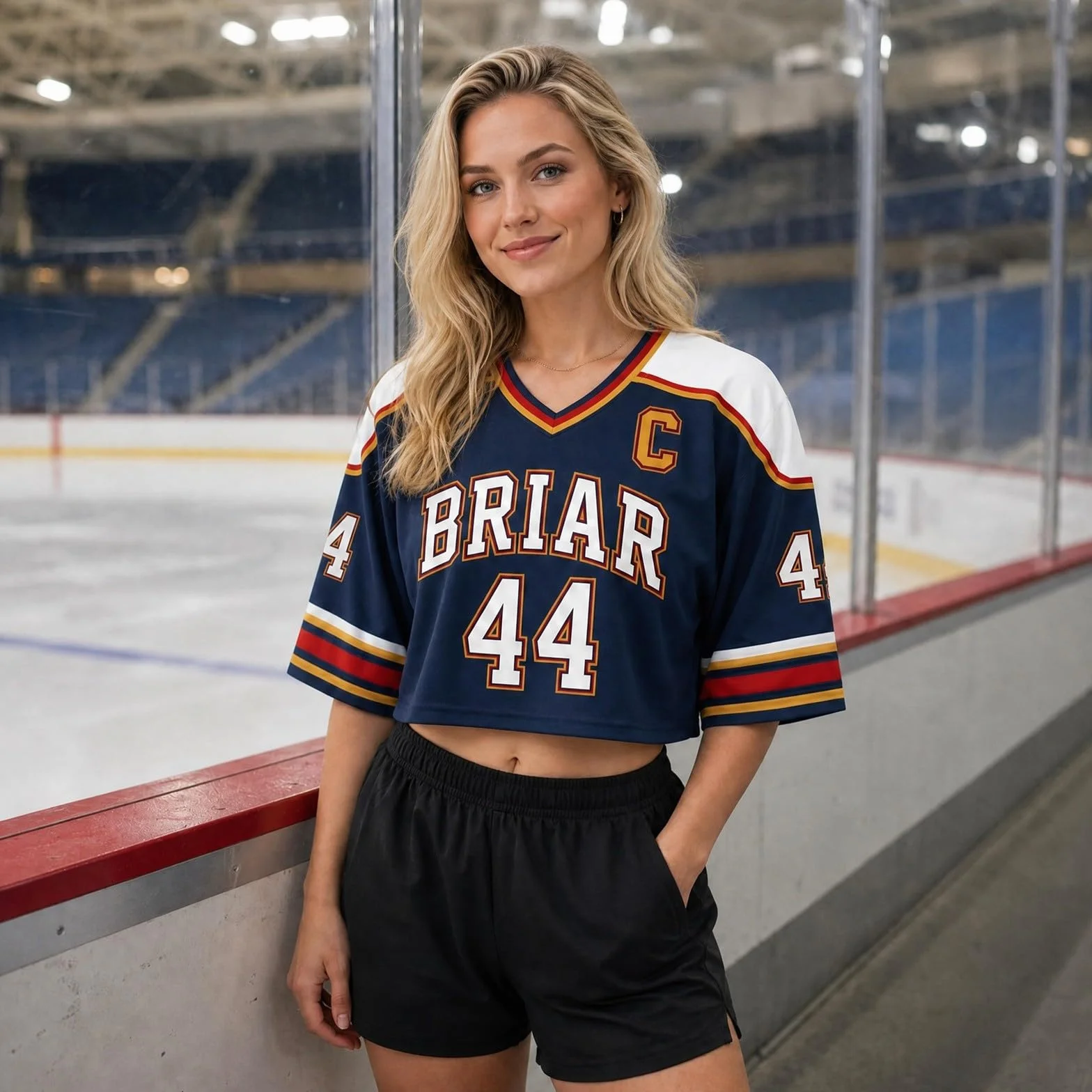 Maillot Hockey sur Glace Grahams 44 Imprimé Col V Crop Tops Manches Courtes Training